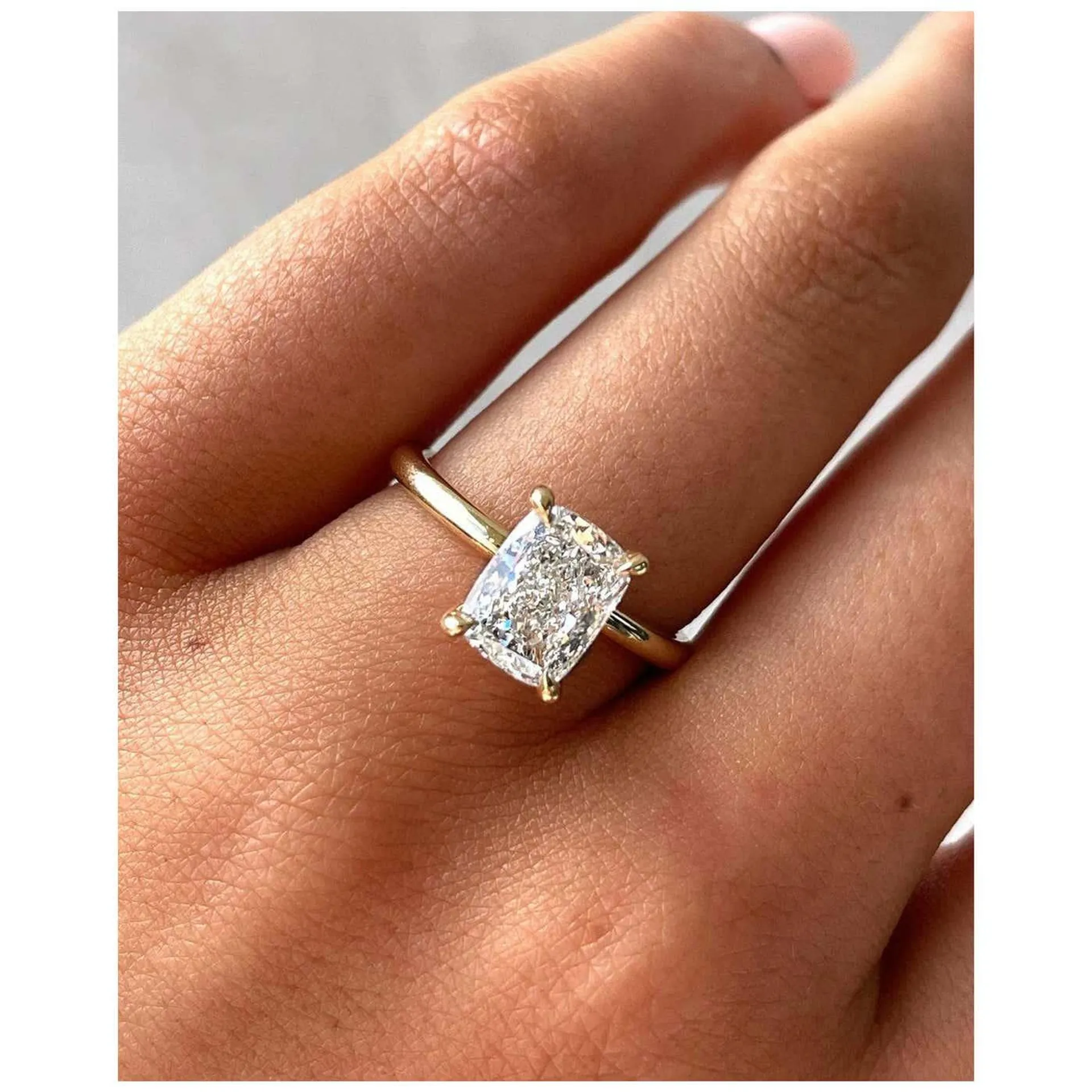 Elongated Cushion Cut Moissanite Solitaire Ring Engagement Ring For Women.