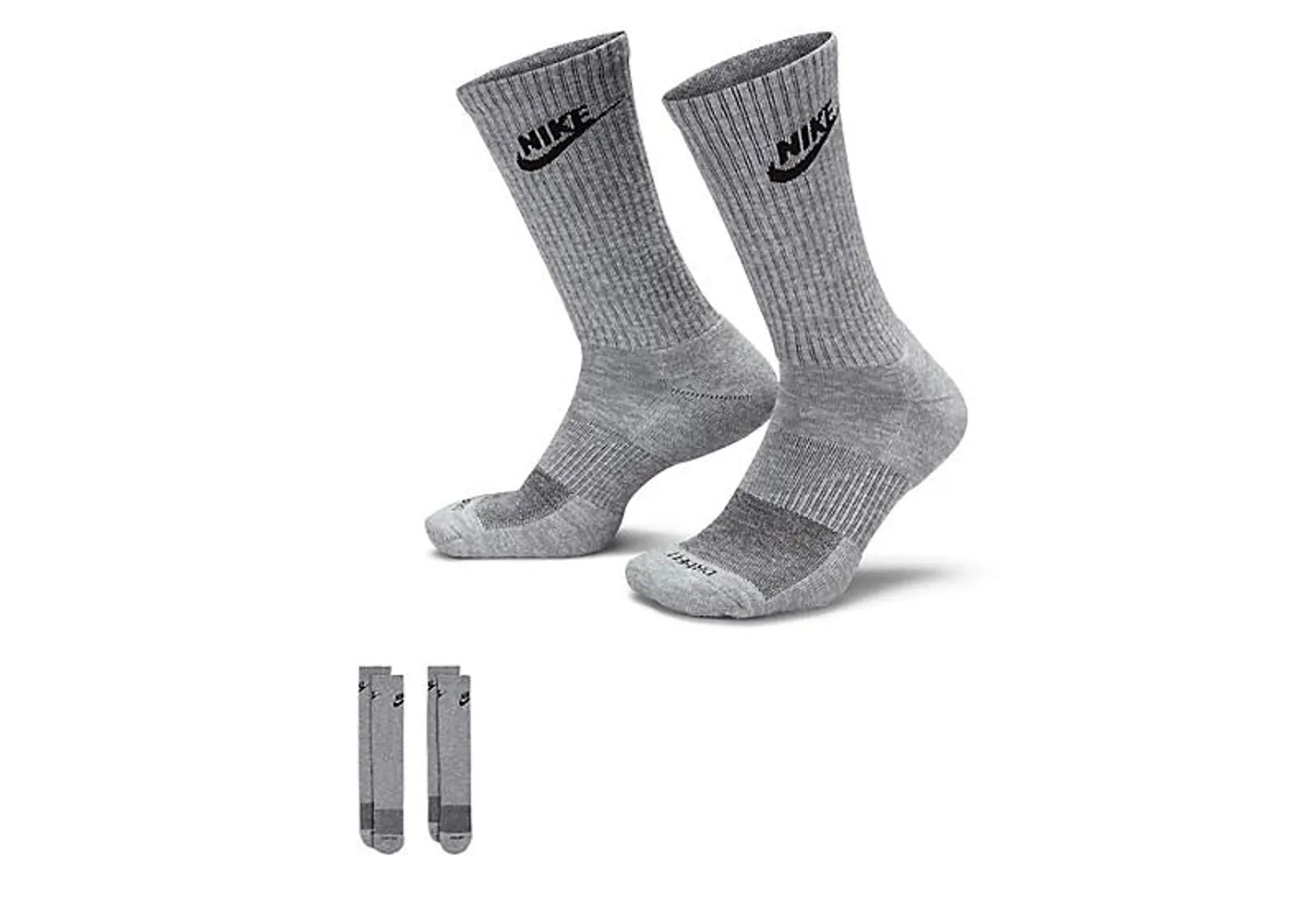 Nike Mens Large Everyday Plus Cushioned Crew Socks 2 Pairs - Grey