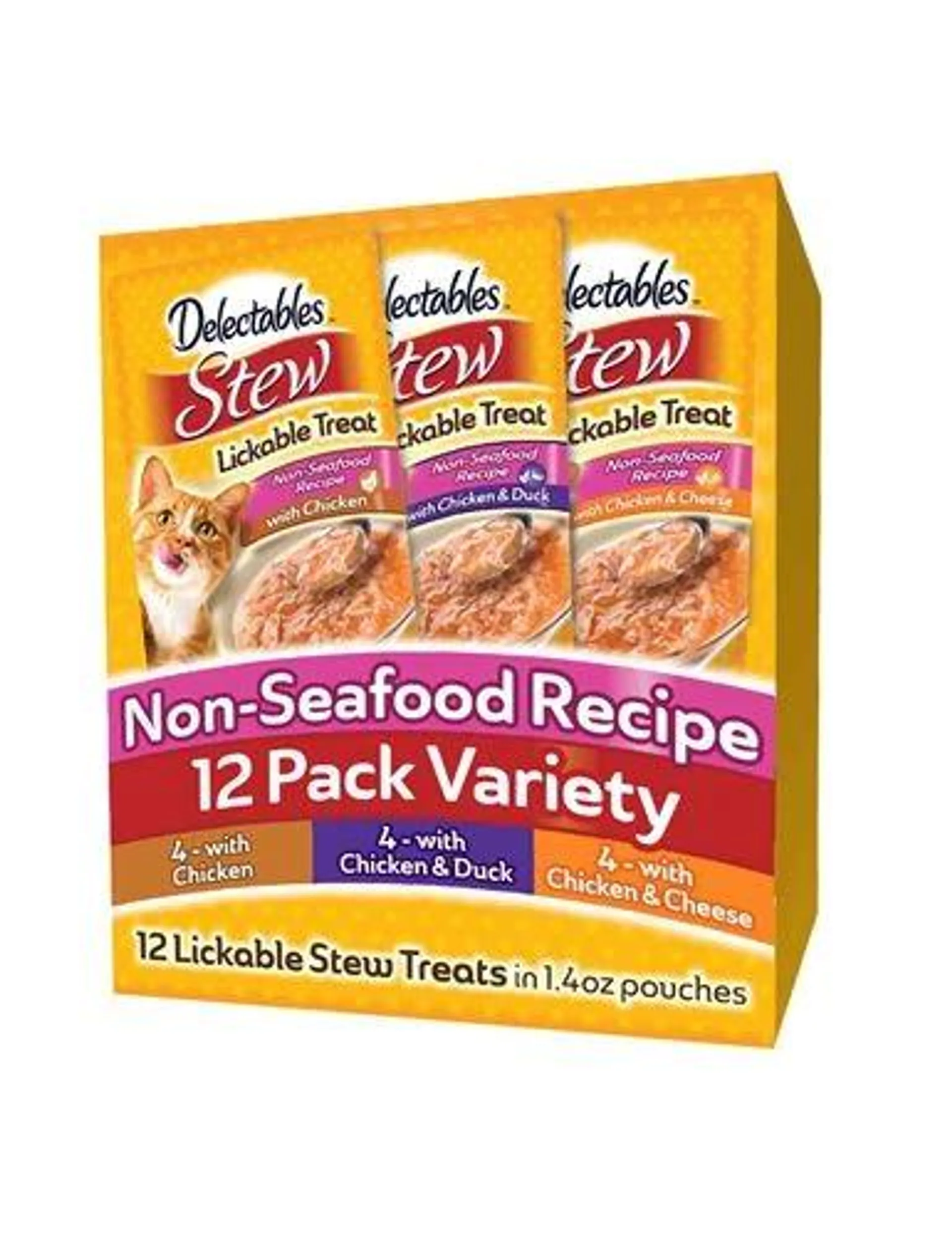 Hartz Delectables Lickable Non-Seafood Variety Pack, 1.4 Ounce Pouches, 12 Pack