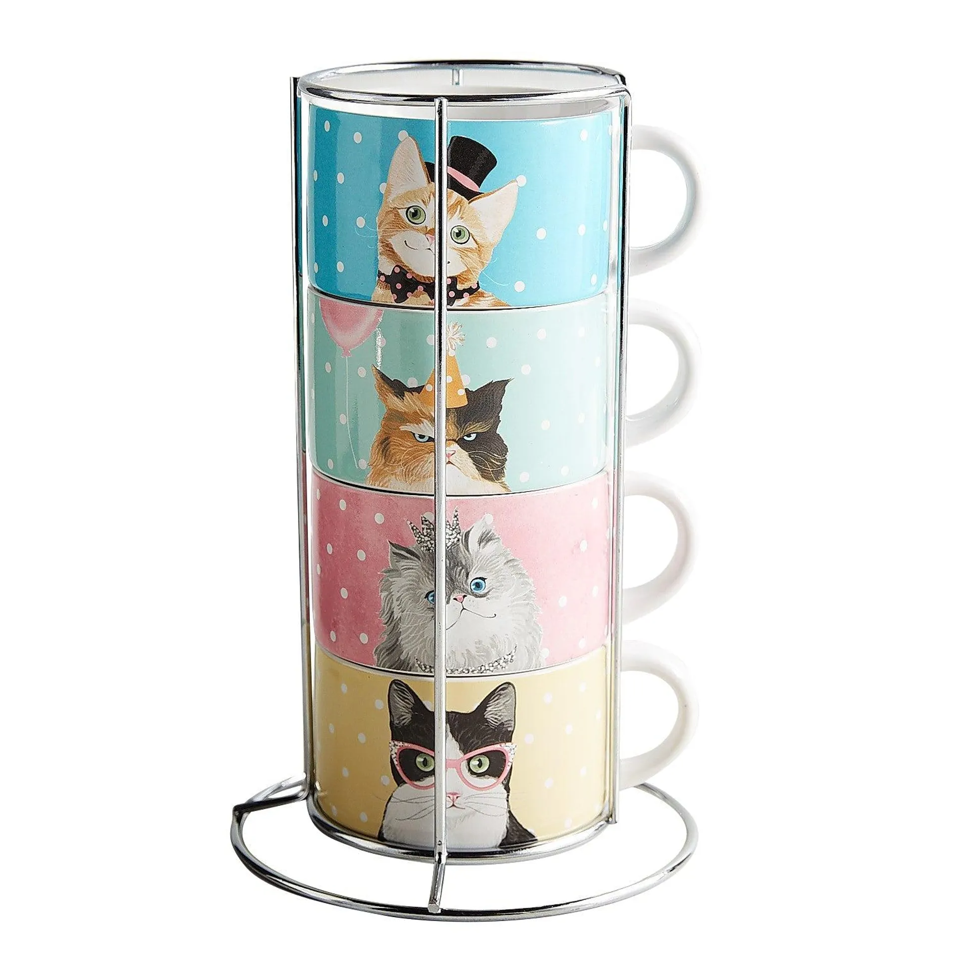 Pier 1 Party Cats Stackable Mugs, Set Of 4