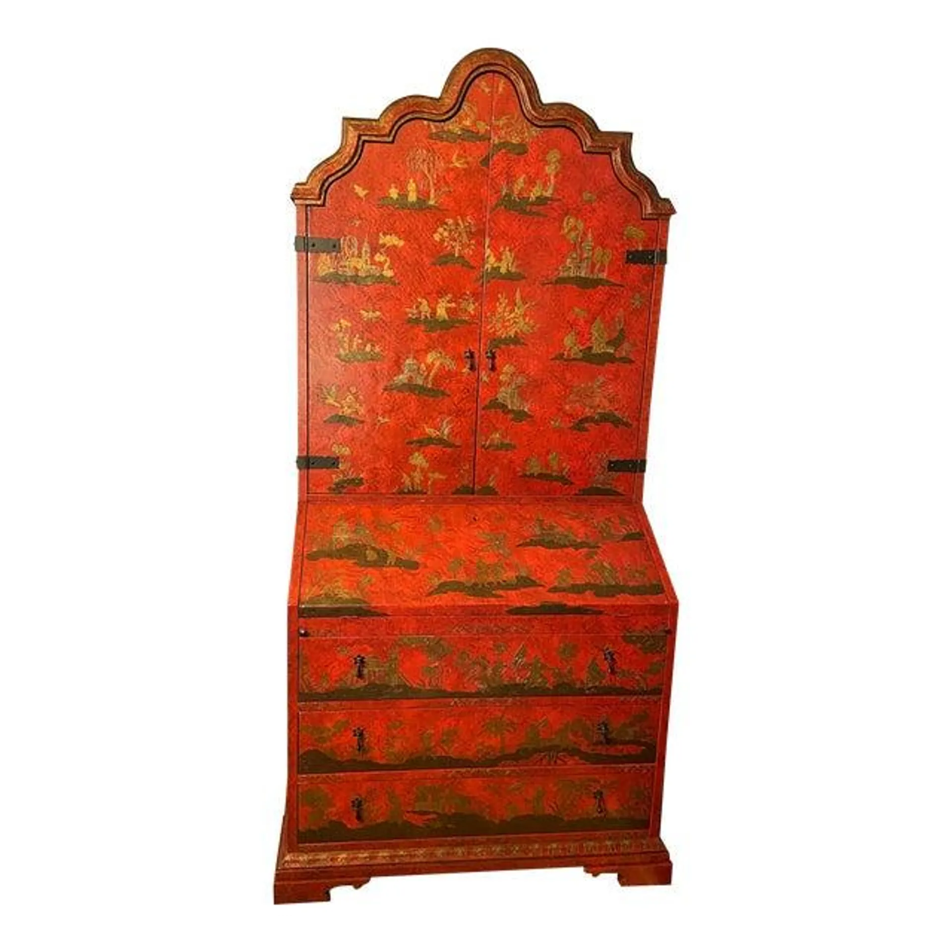 Baker Furniture Red Chinoiserie 1593 Venetian Secretary Desk Mid-Century Modernillan Collector’s Edition