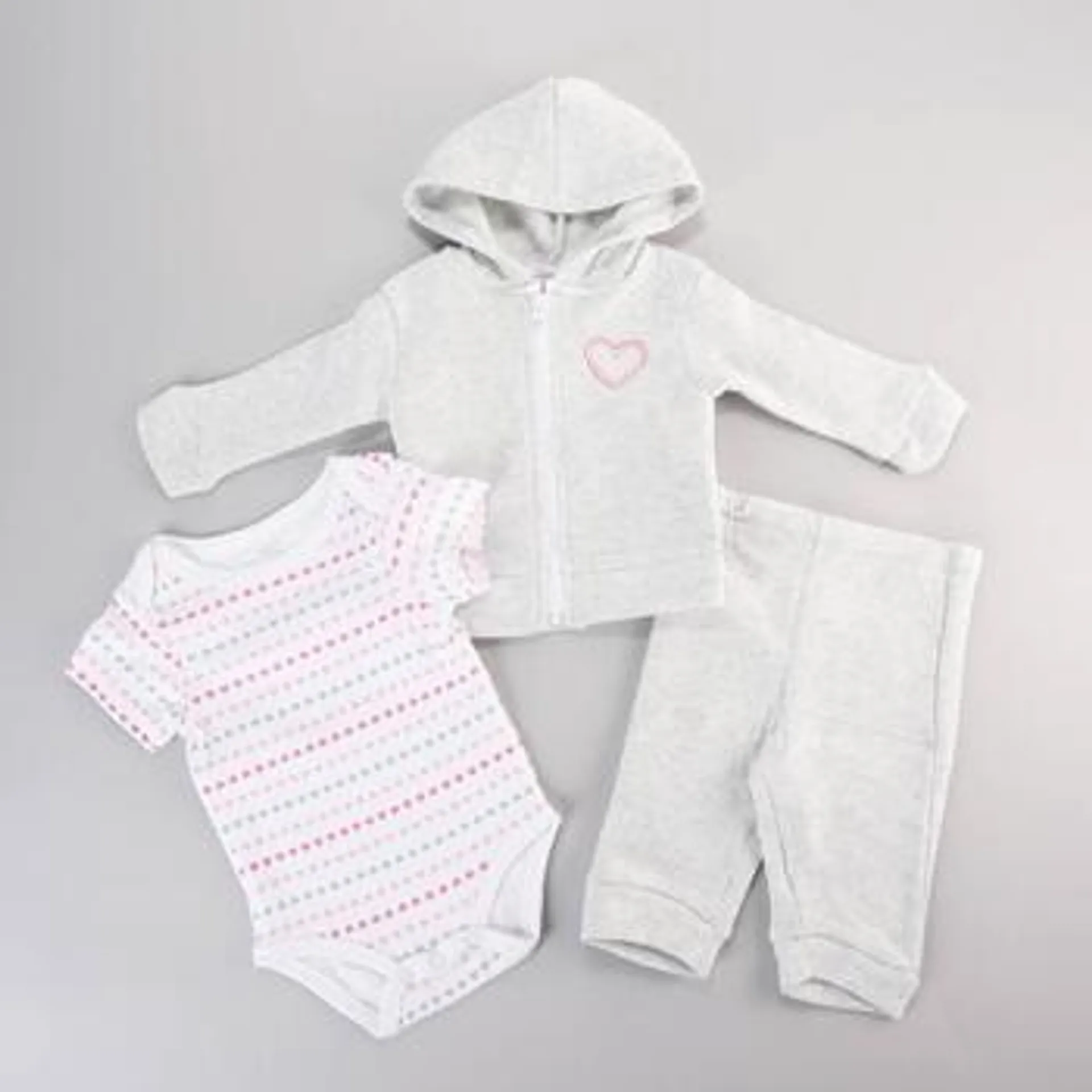 Baby Girl (NB-9M) mon cheri baby 3pc. Heart Hoodie Fleece Set