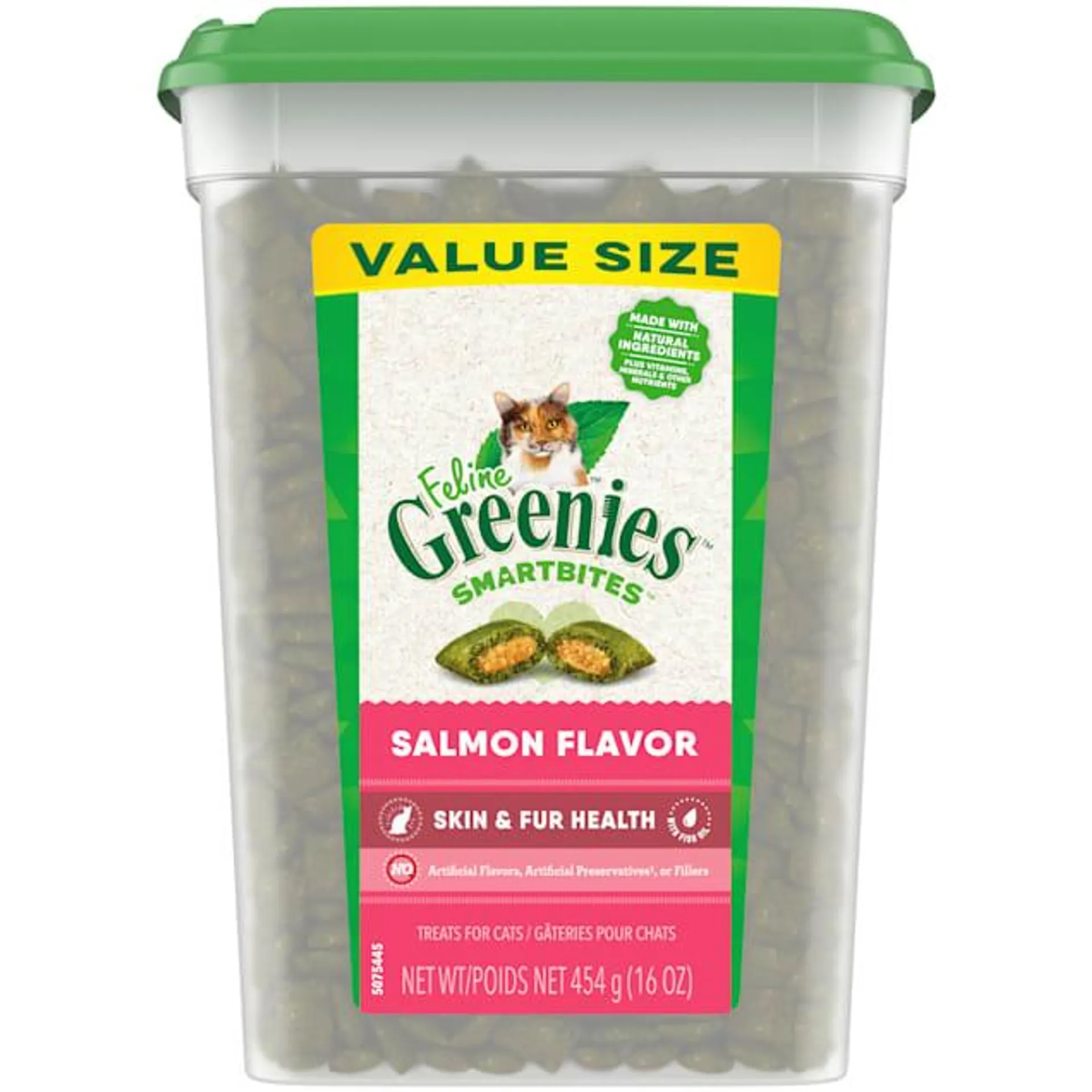 Greenies Smartbites Salmon Flavor Skin & Fur Health Crunchy and Soft Natural Cat Treats, 16 oz.