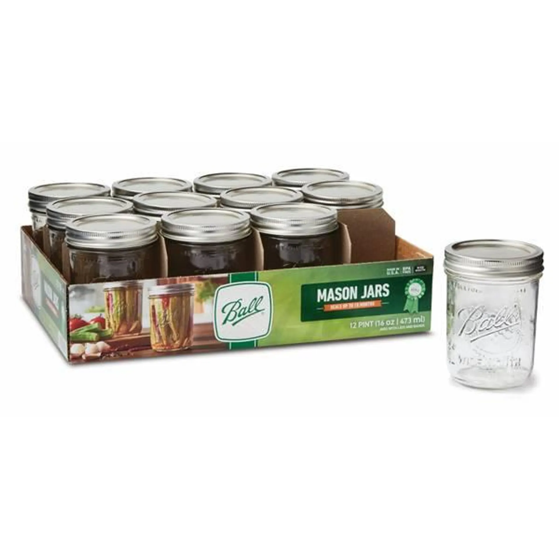 12-Pack Wide Mouth Pint 16 oz Mason Jars