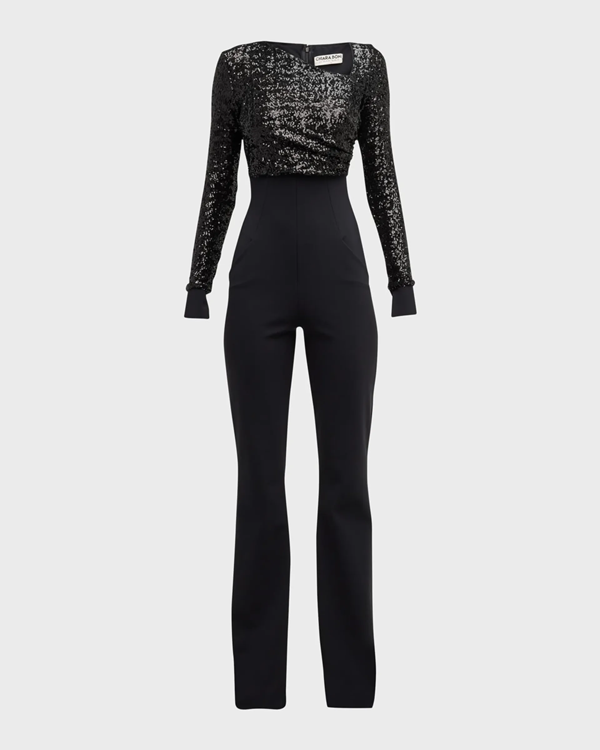 Asymmetric Straight-Leg Sequin Jumpsuit