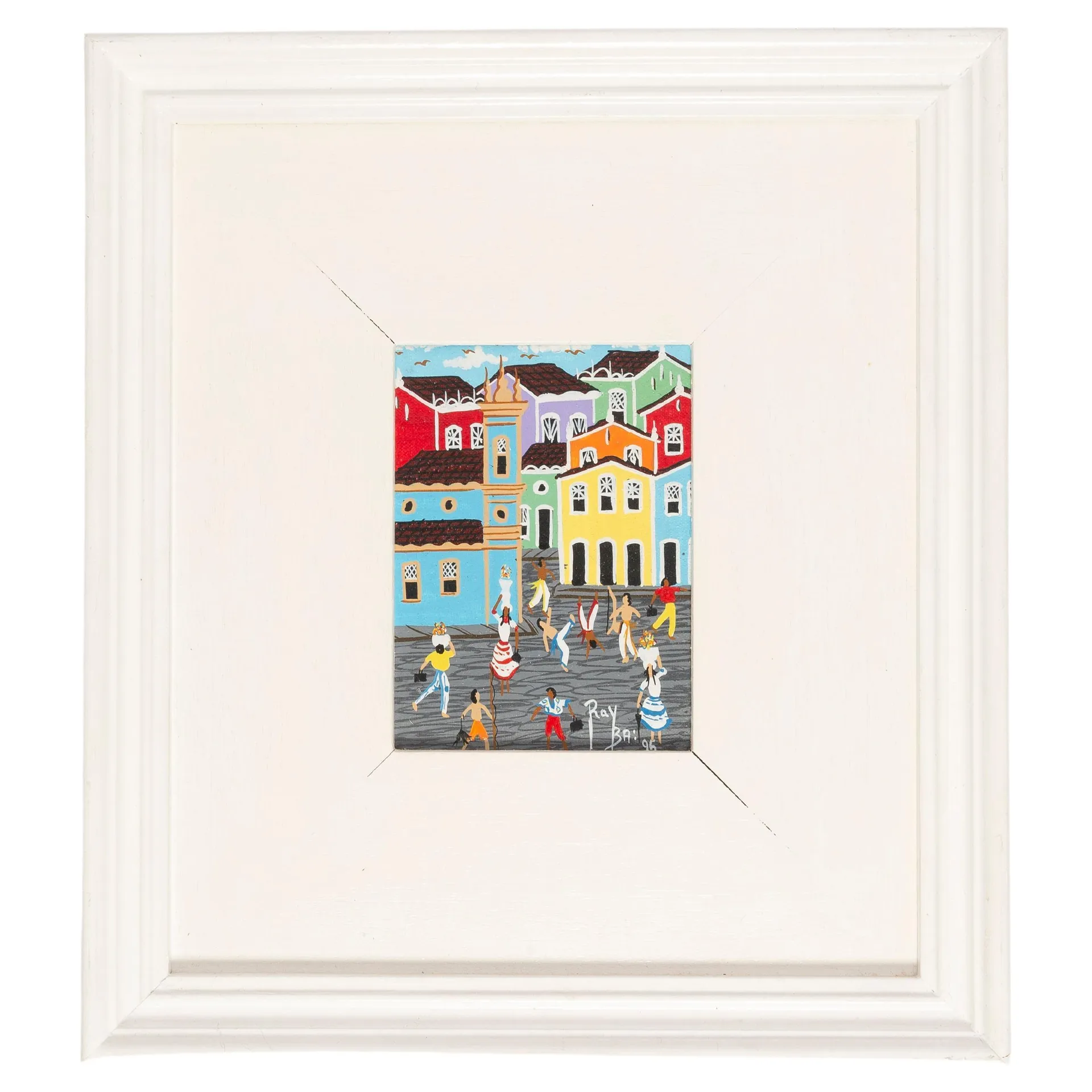 Small Oil Painting, White Wood Frame, The City, Ray Bai, 1995