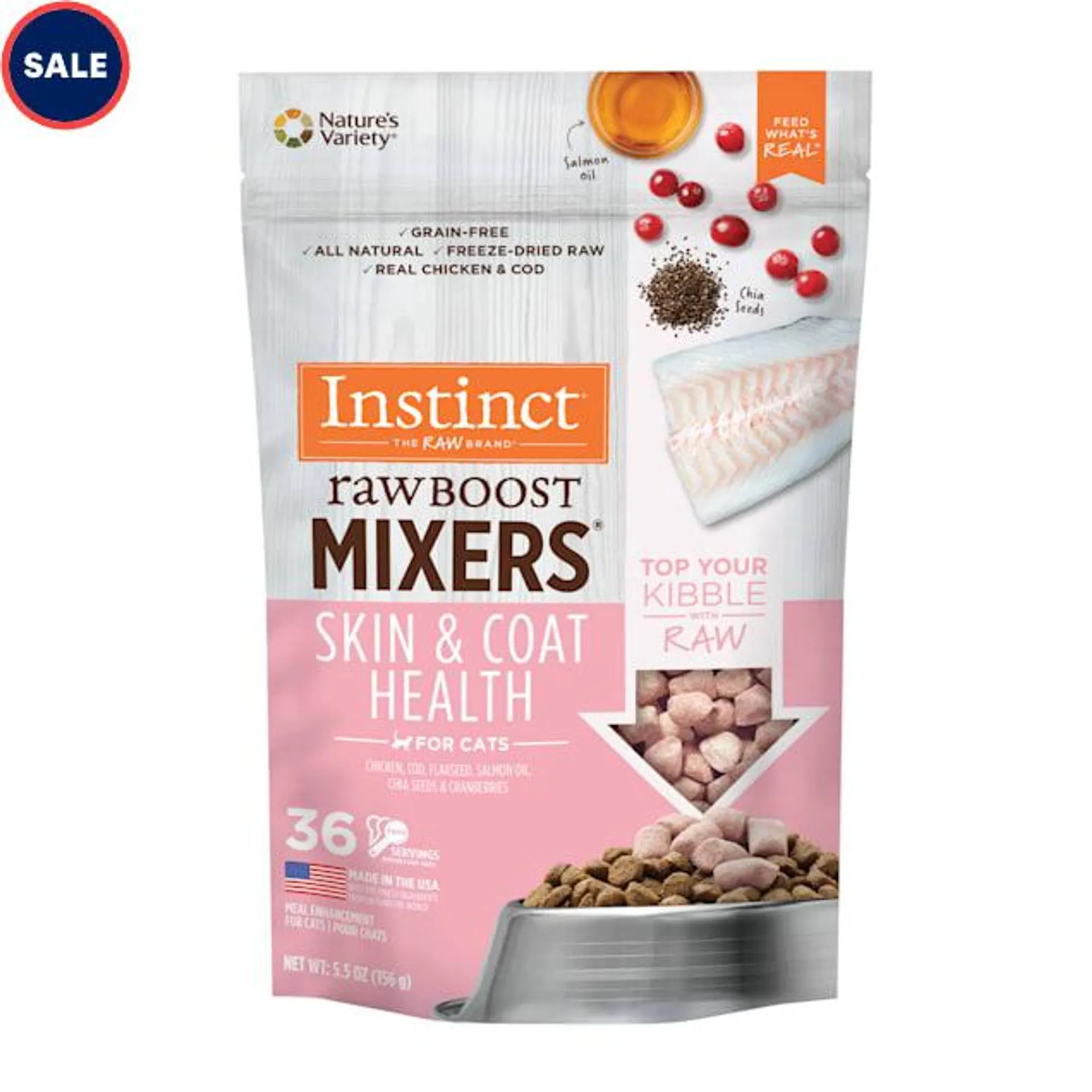Instinct Freeze Dried Raw Boost Mixers Grain Free Skin & Coat Health Recipe All Natural Cat Food Topper, 5.5 oz.