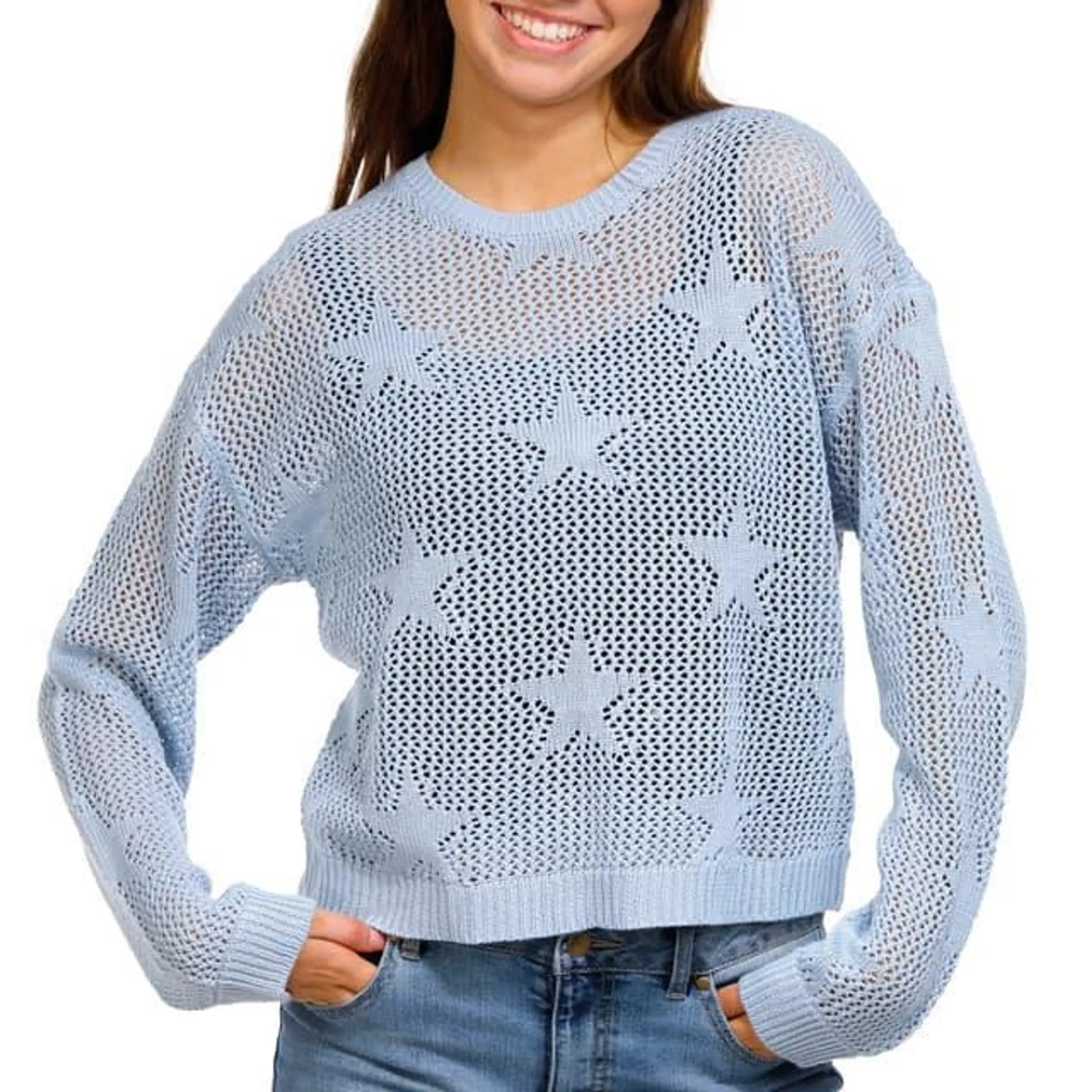 Madden Girl Juniors Open Knit Star Sweater
