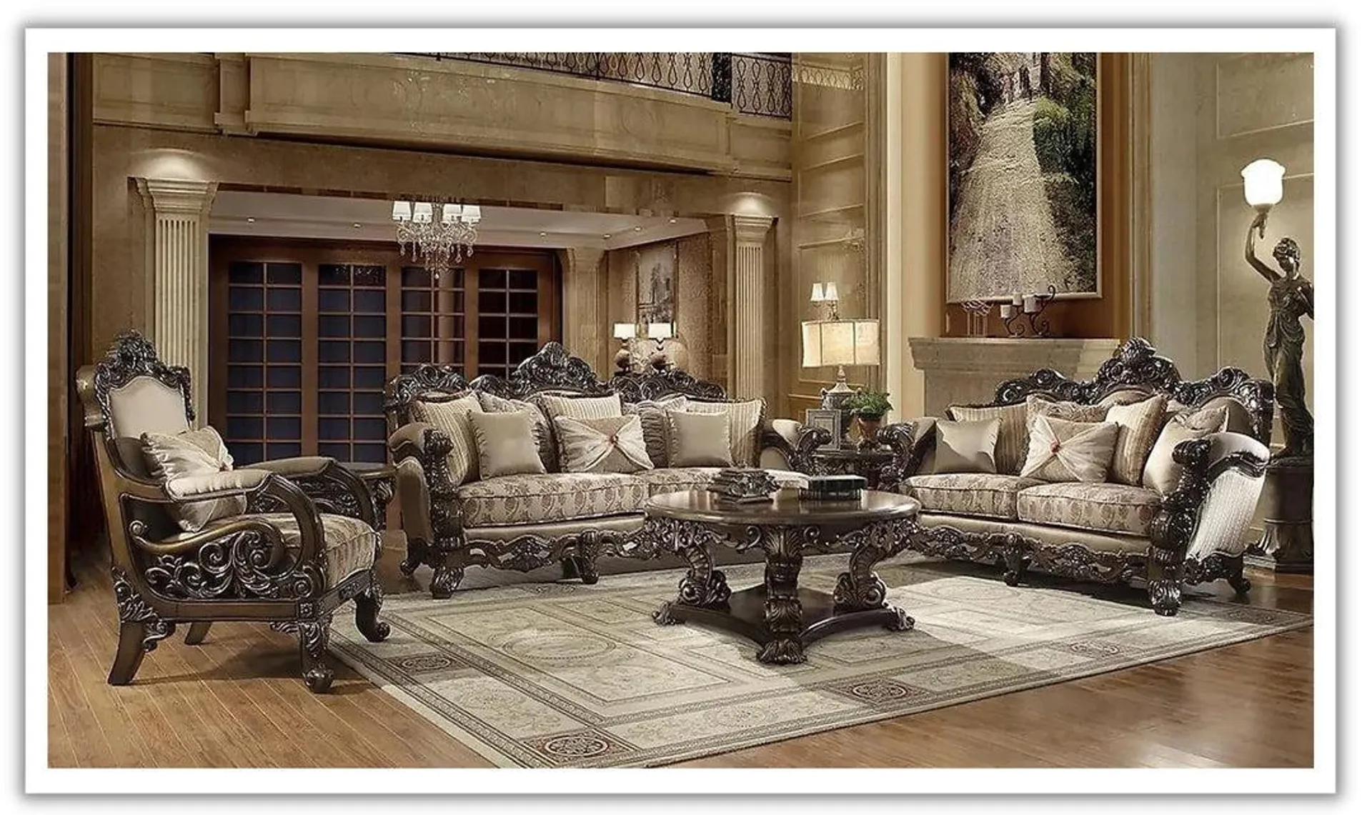 Busch Fabric Sofa in Met Ant Gold and Perfect Brown Finish