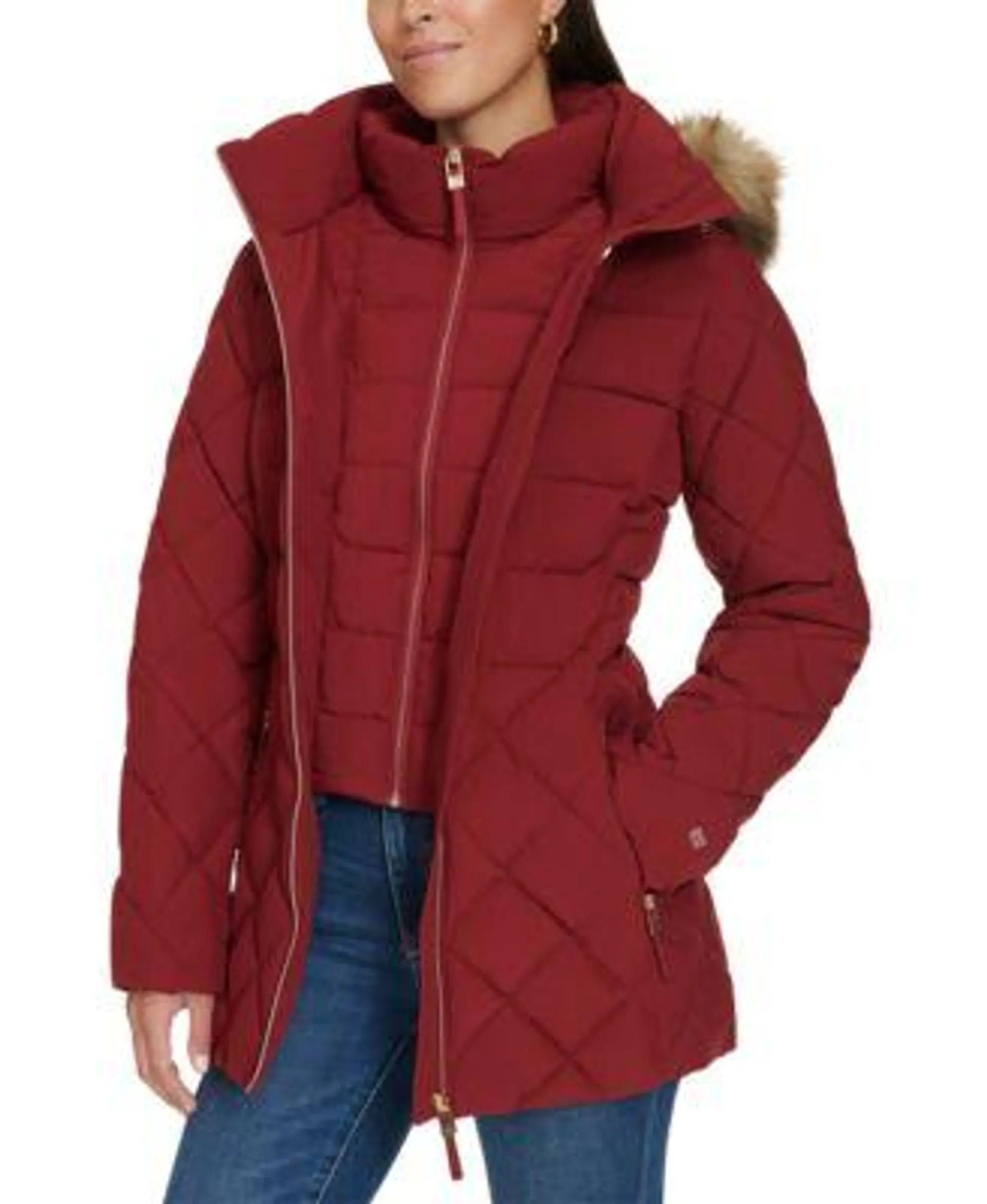 Women's Bibbed Faux-Fur-Trim Hooded Puffer Coat, Created for Macy's