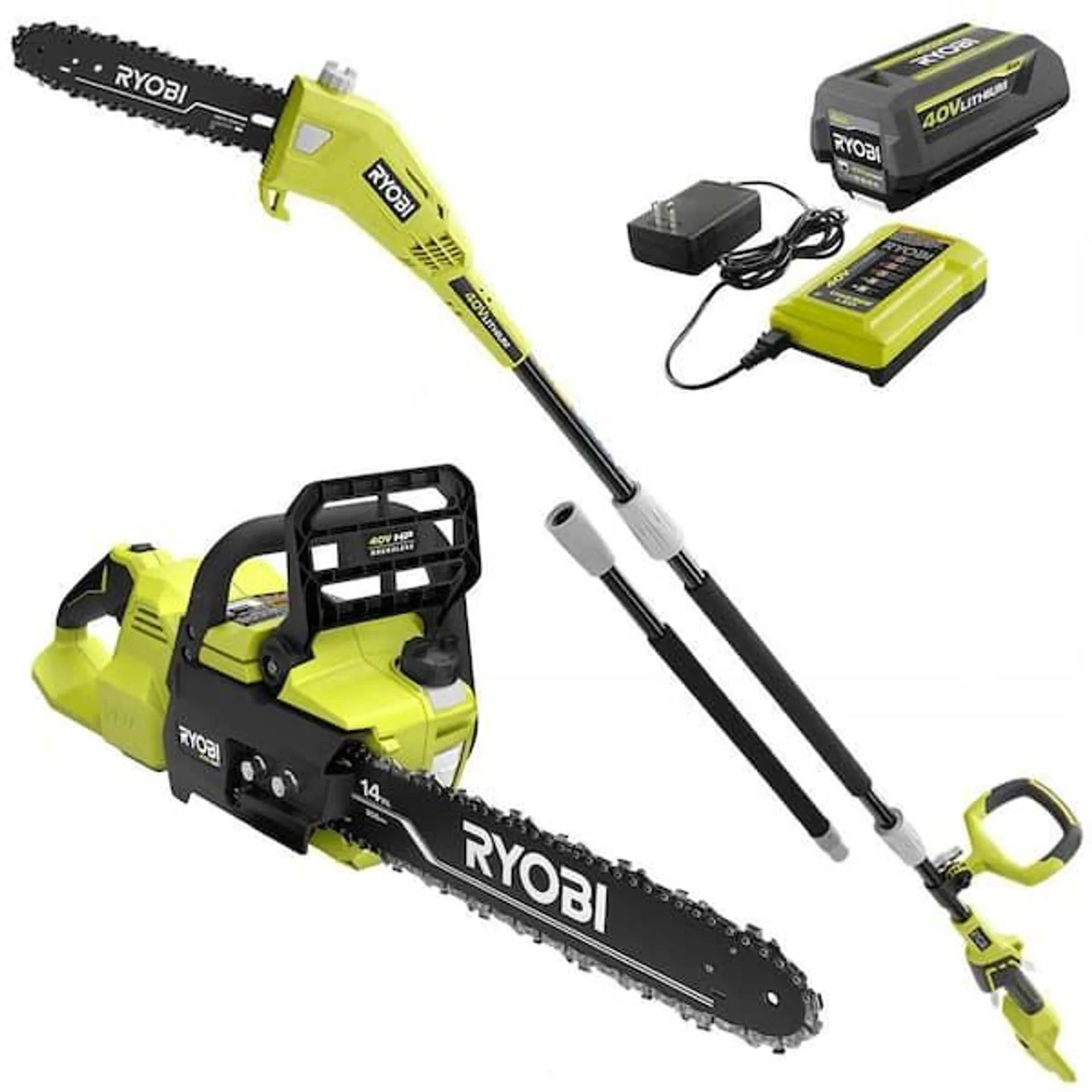 40V HP Brushless 14 in. Battery Chainsaw and 10 in. Battery Pole Saw with 4.0 Ah Battery and Charger