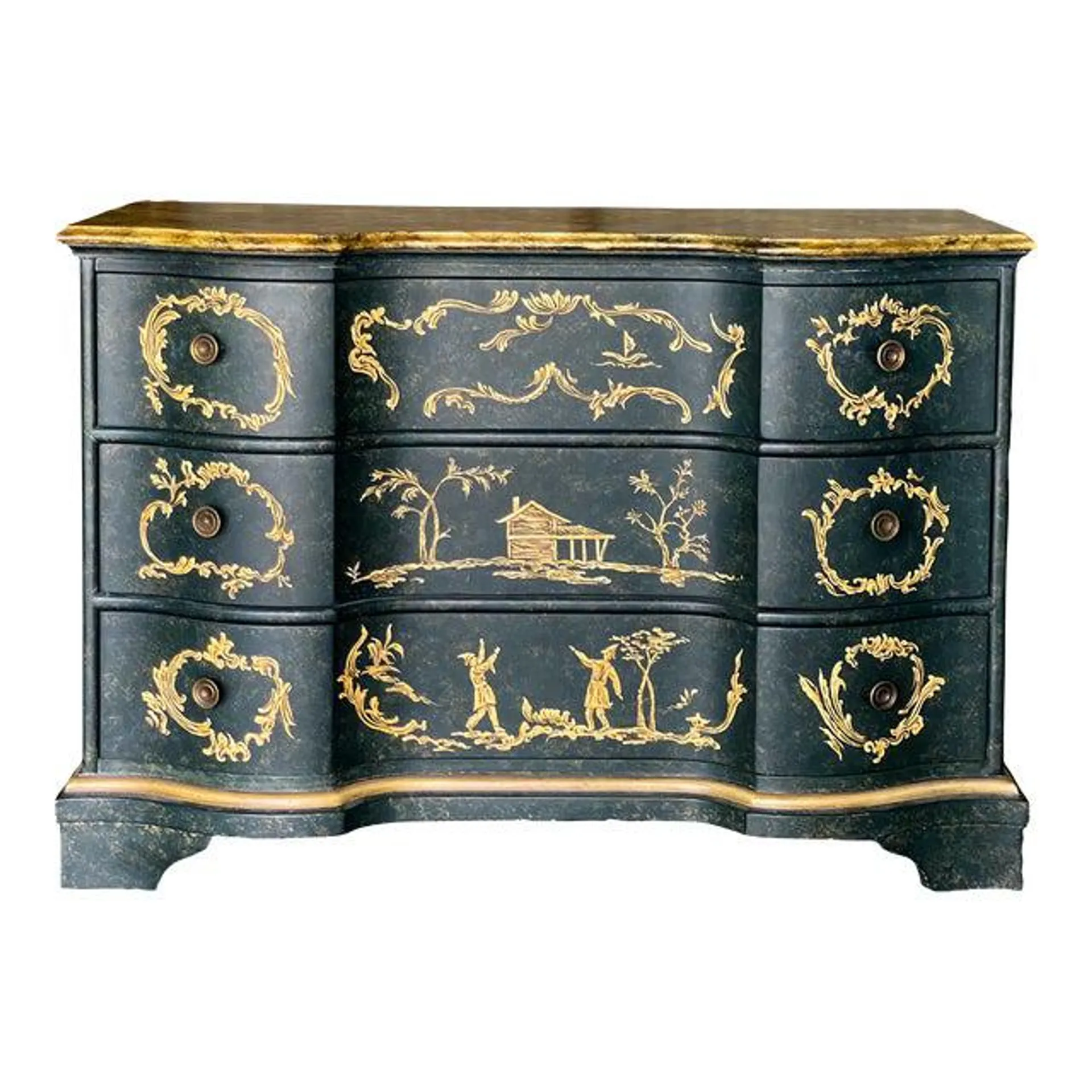 Mid-Century Italian Serpentine Chinoiserie Chest / Commode With Faux Marble Top