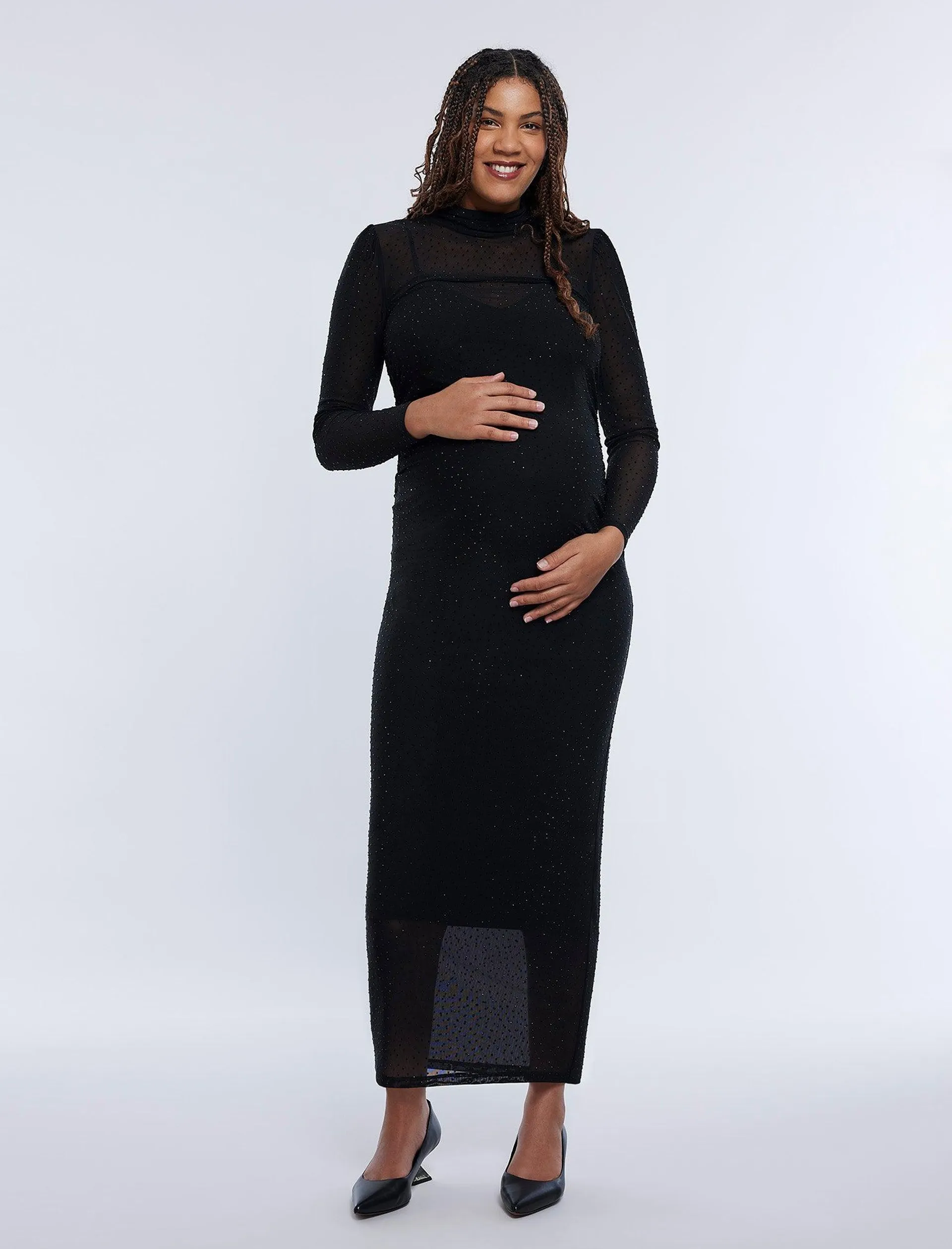 Long Sleeve Bodycon Maxi Dress in Mesh