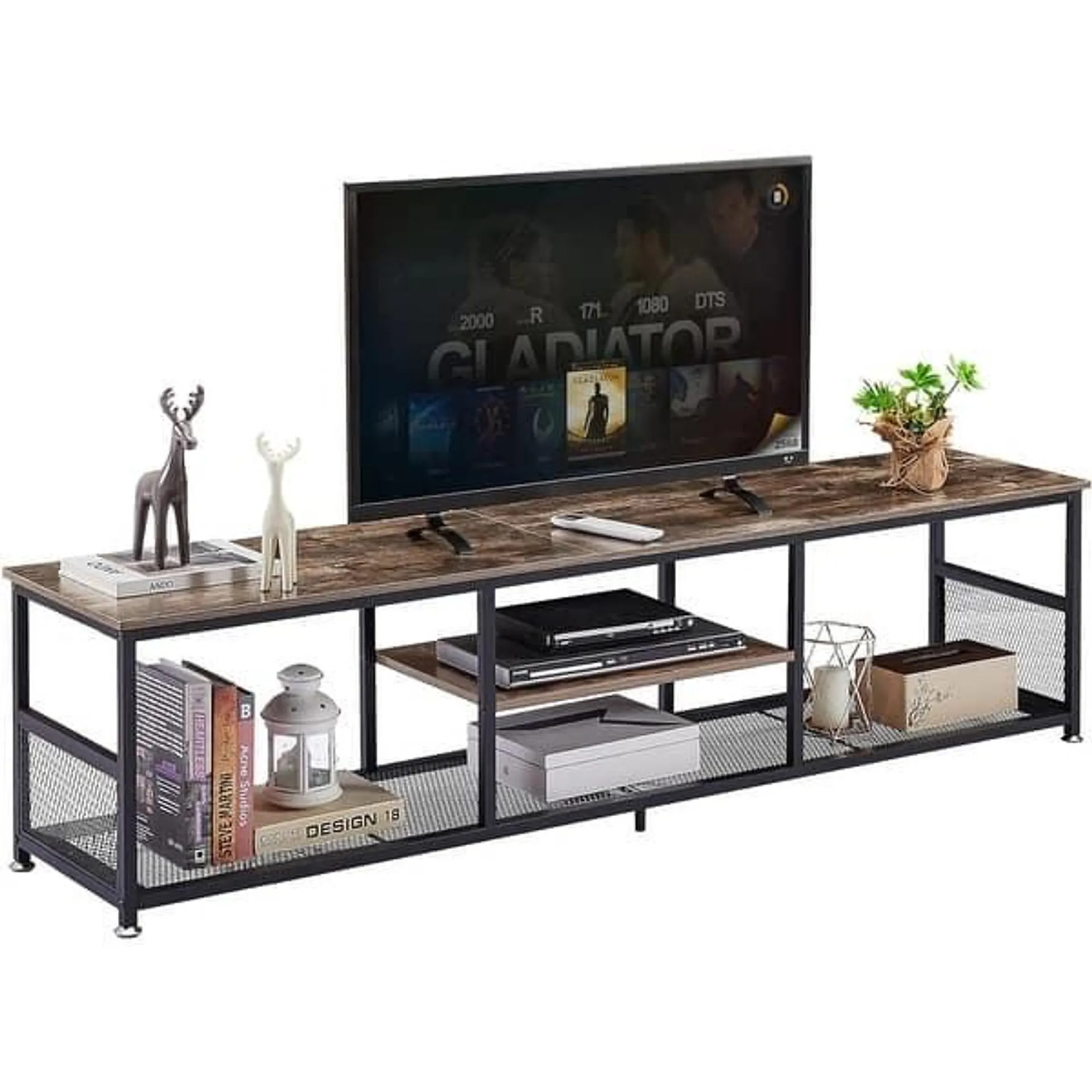 VECELO Industrial TV Stand for Televisions up to 80 Inch,70" Entertainment Center with Open Storage Shelves,Console Table