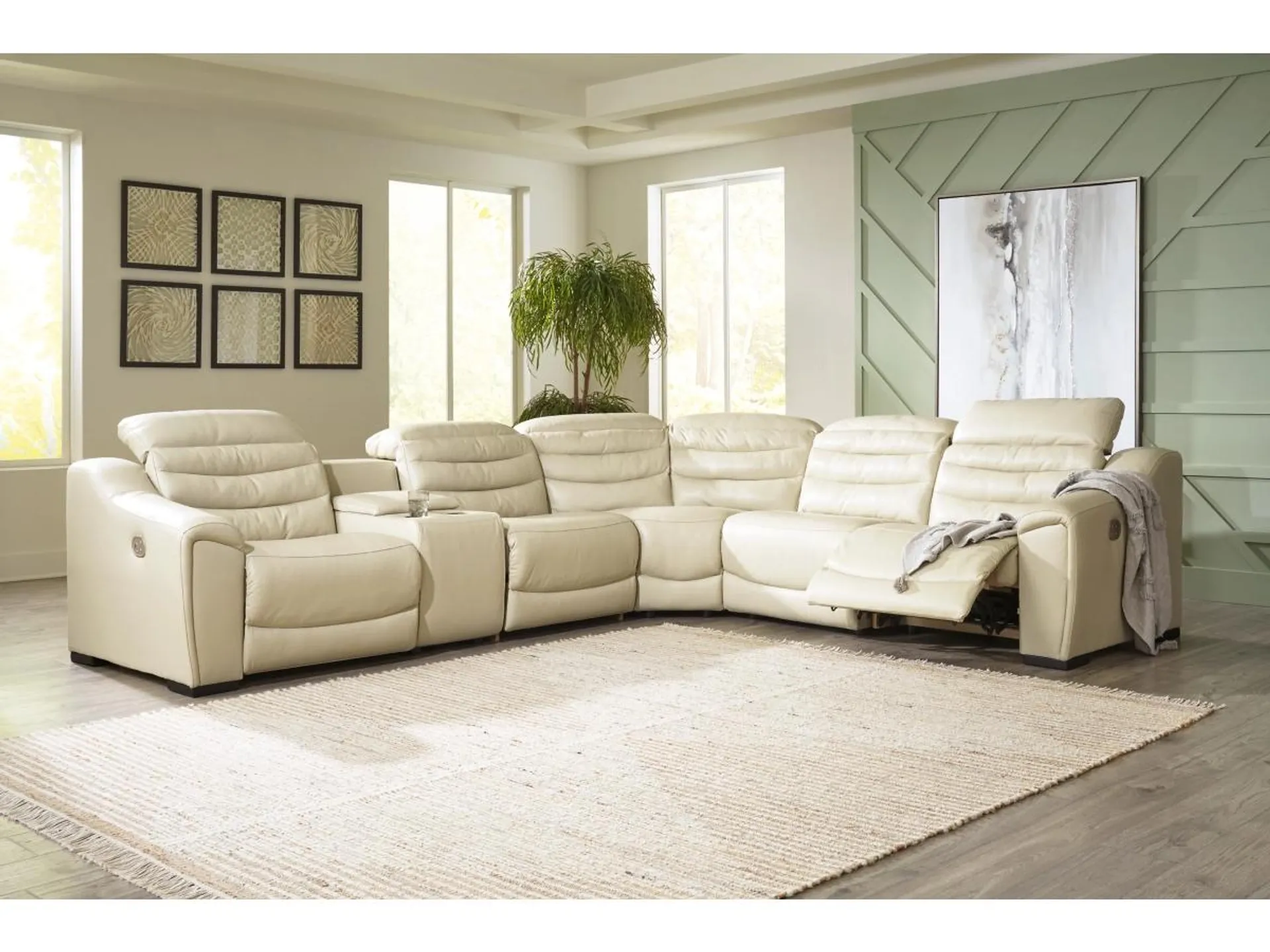 Center Line 6-Piece Dual Power Leather Modular Reclining Sectional