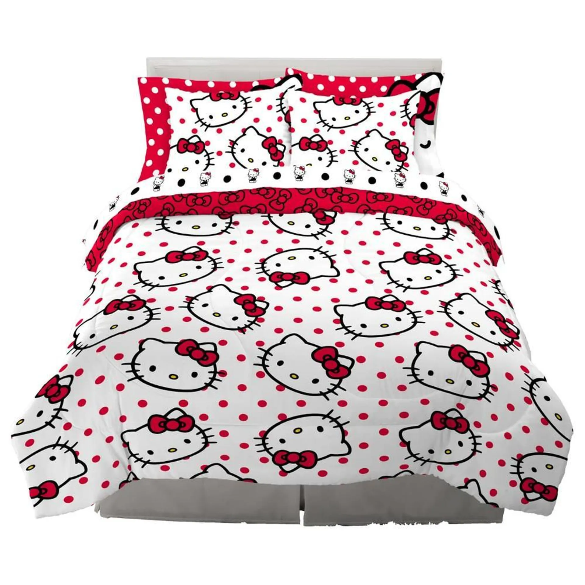 Franco Sanrio Hello Kitty Polka Dot Bedding 7 Piece Super Soft Comforter and Sheet Set with Sham Queen 100 Official Licensed