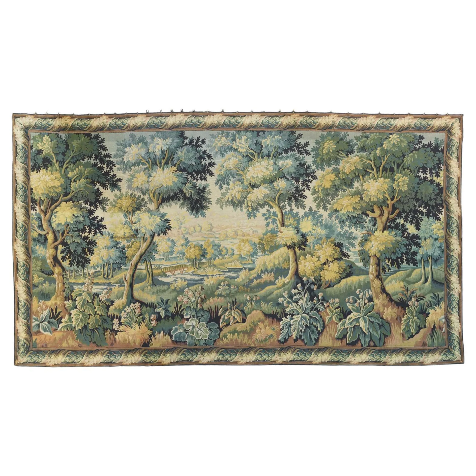 Large Vintage French Verdure Style Landscape Tapestry