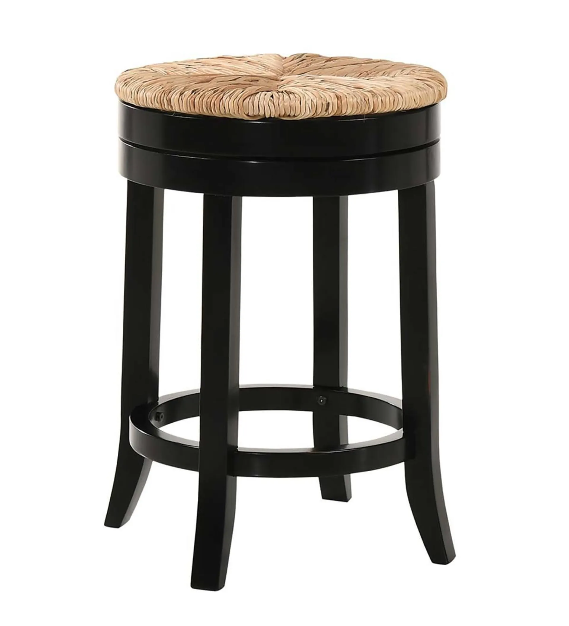 24" Round Rush Seat Swivel Counter Stool - Antique Black