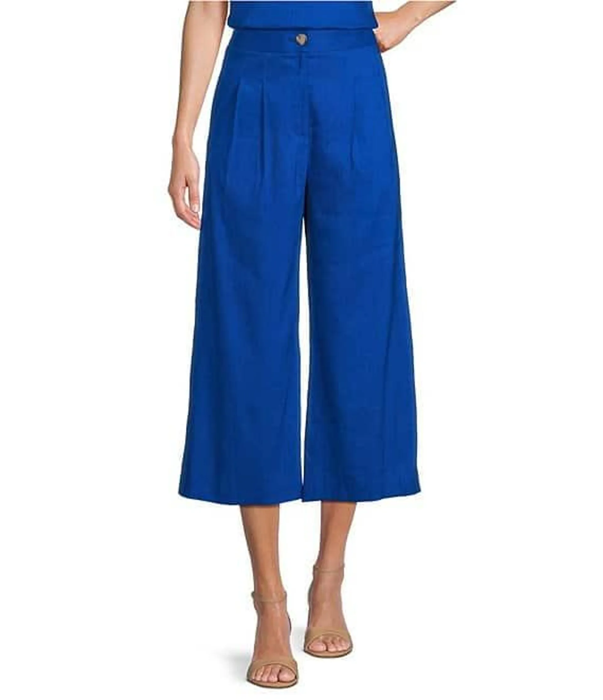 Brenda Linen Blend Cropped Wide Leg Coordinating Pants