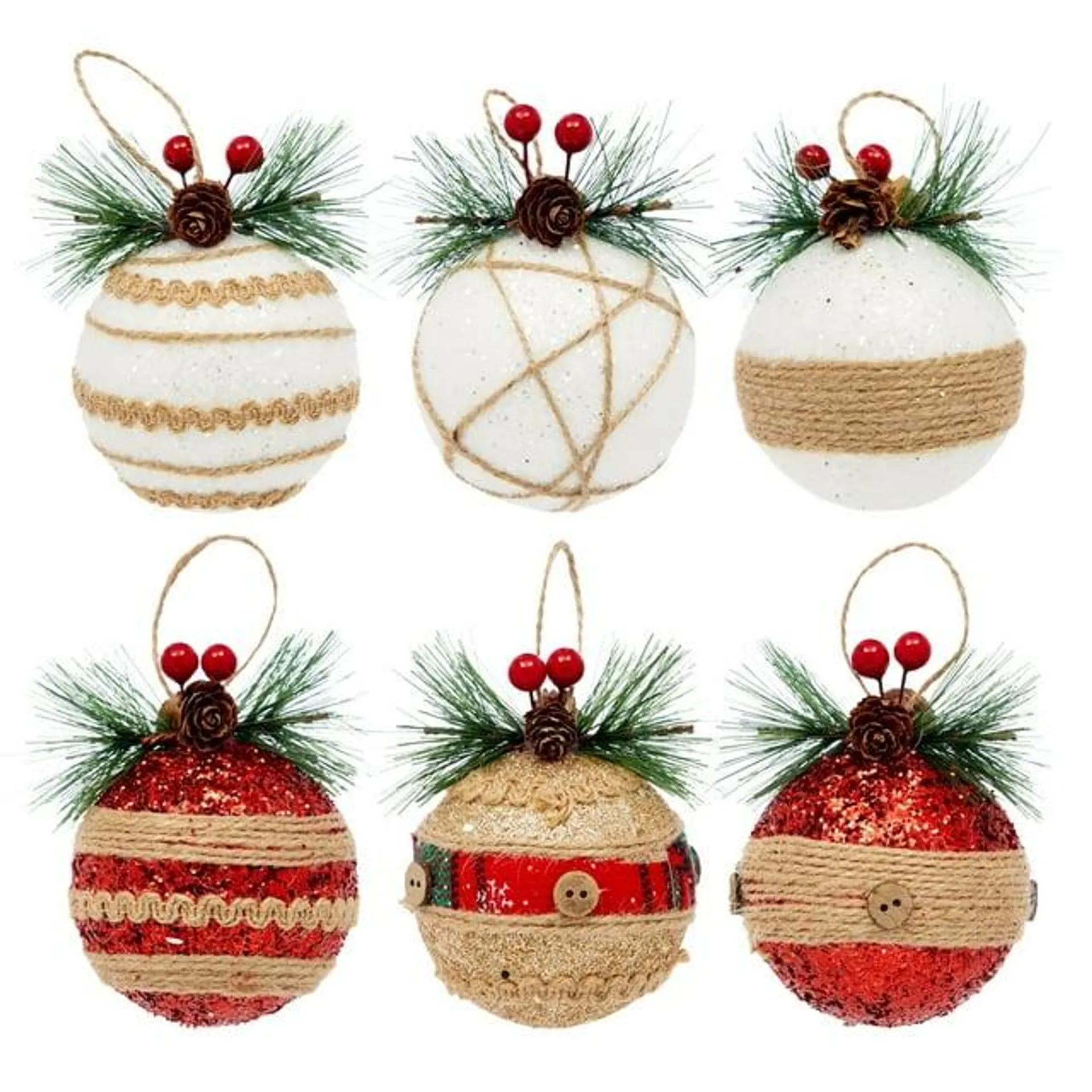 6 Pack Rustic Christmas Tree Ornaments, Farmhouse Holiday Decorations, Assorted Designs (3 x 5.4 In)