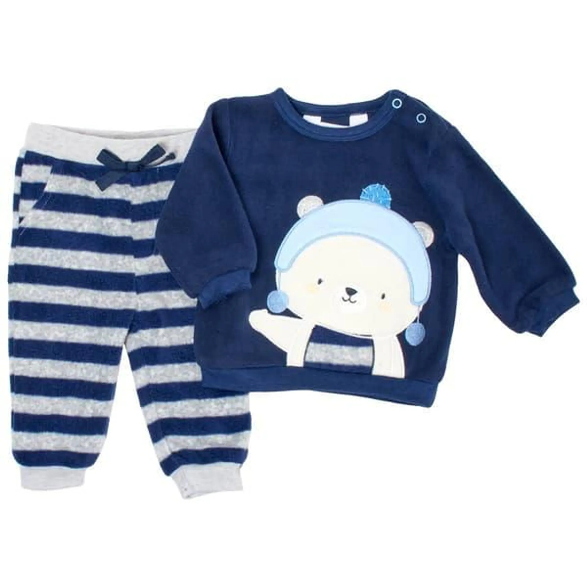 Baby Boy (NB-9M) René Rofé® Bear Top & Striped Fleece Joggers Set