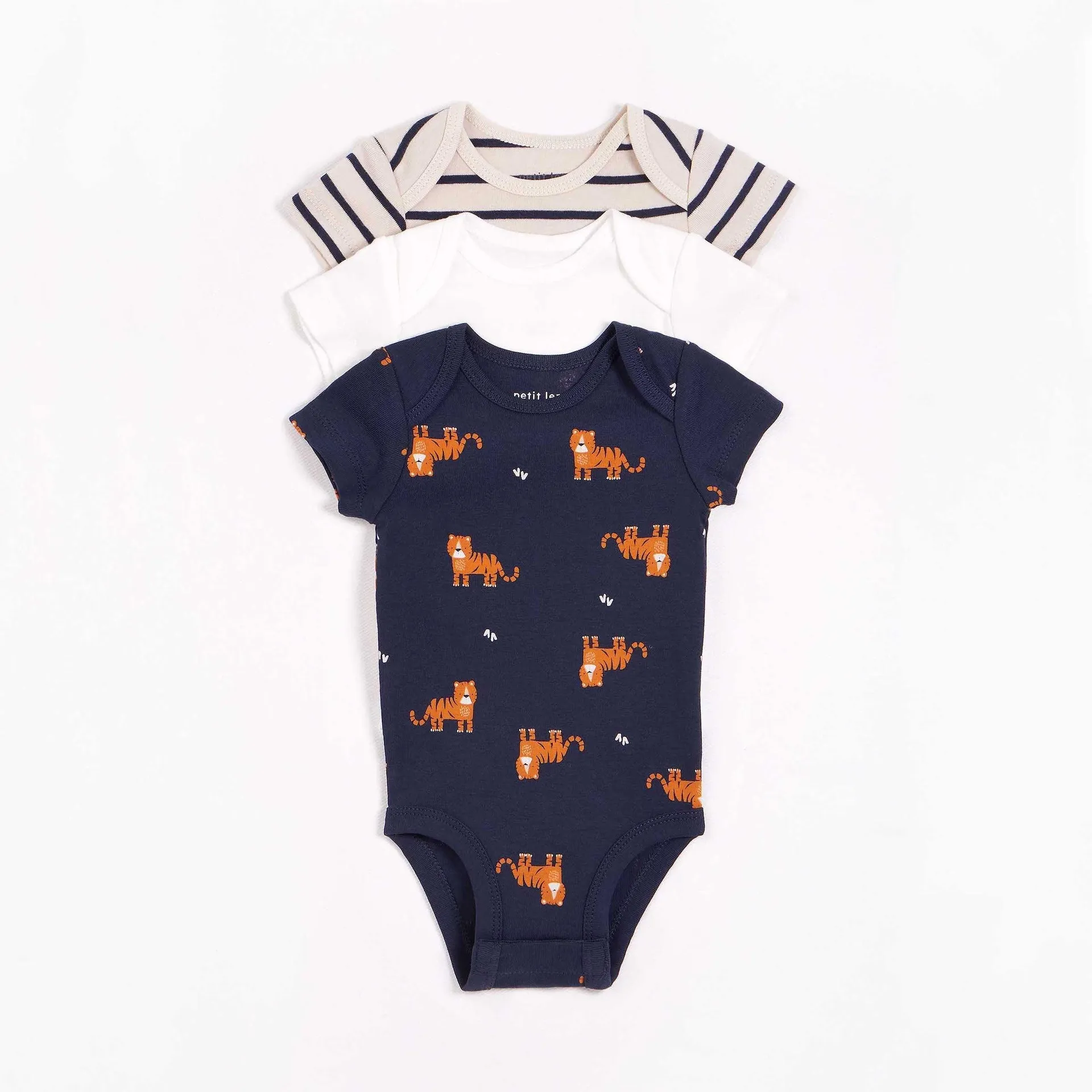 Petit Lem Tiger Print 3 Pack Bodysuits