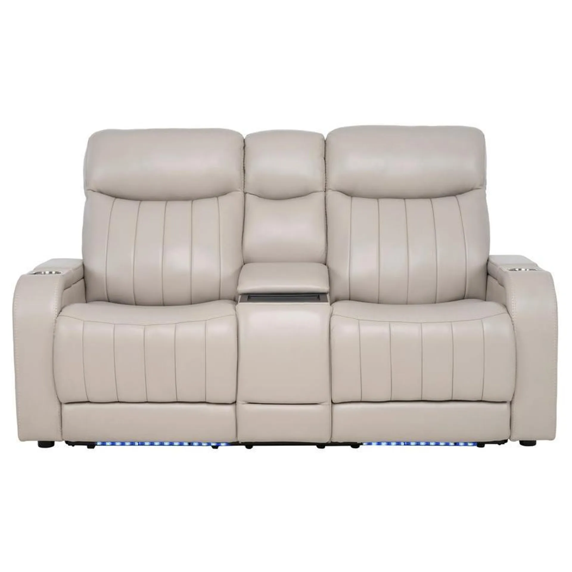 Neptune Gray Leather Power Reclining Sofa w/Console