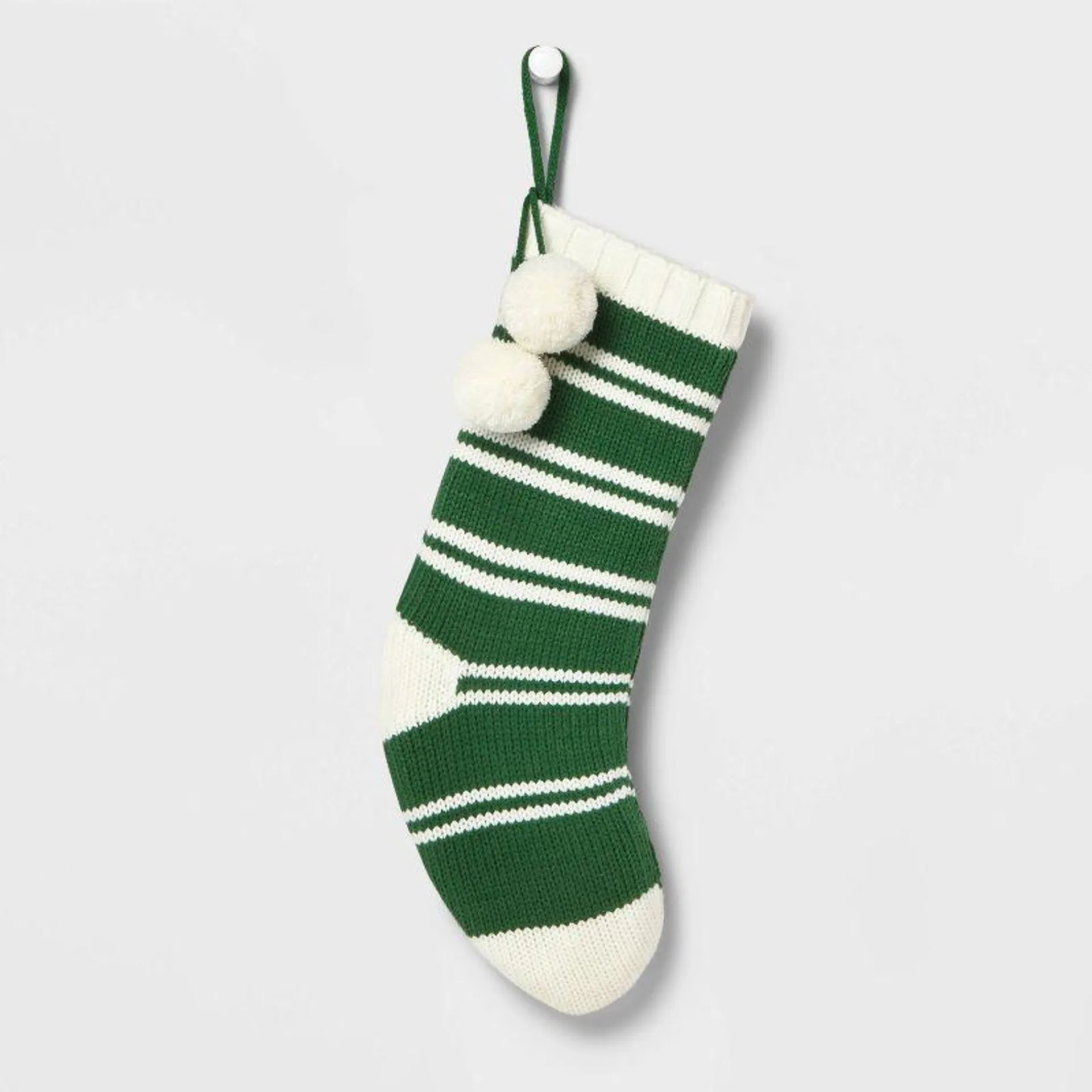 20" Striped Knit Christmas Stocking with Pompoms - Wondershop™