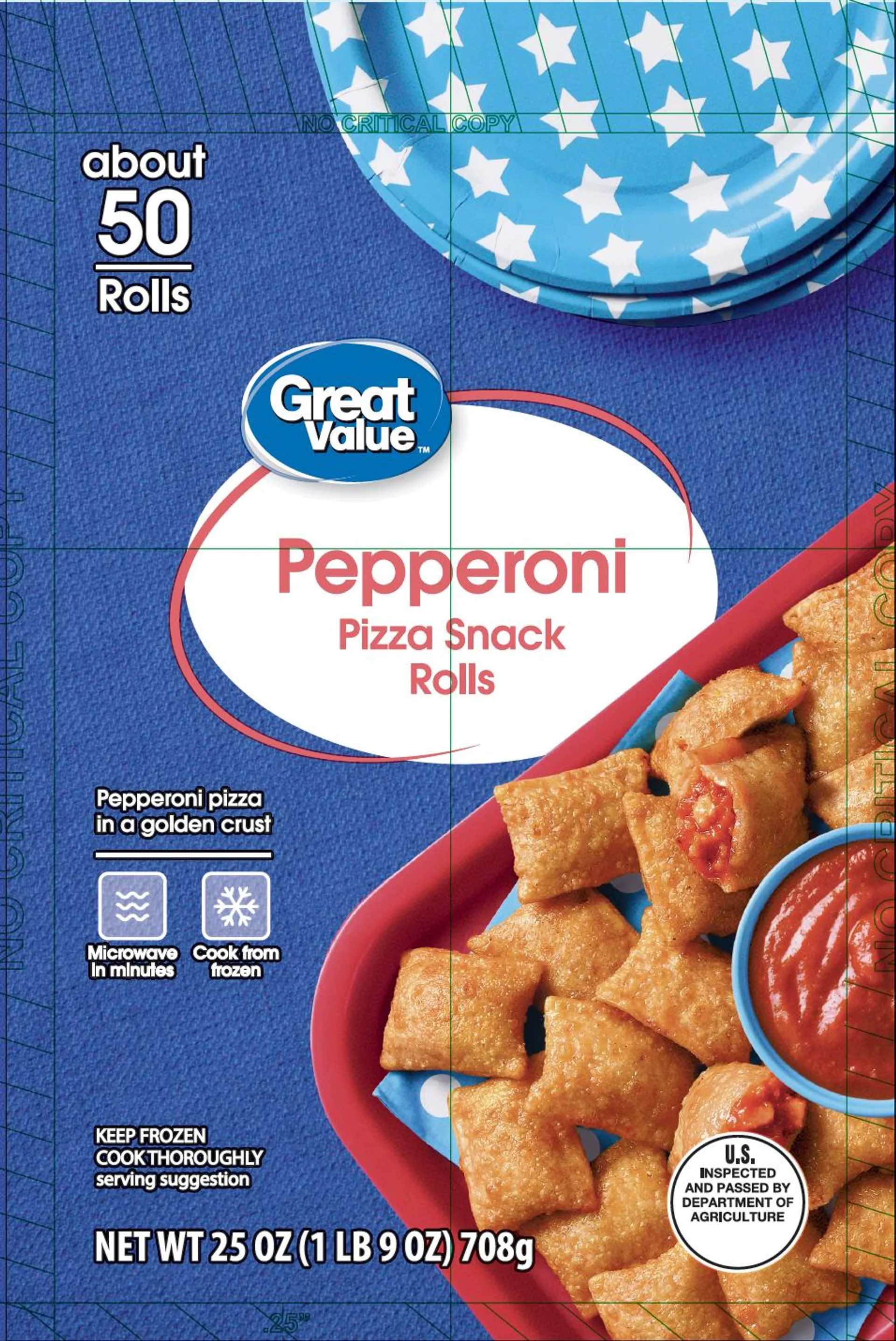 Great Value Pepperoni Pizza Snack Rolls, 50 ct, 25 oz, Frozen, Nut Free