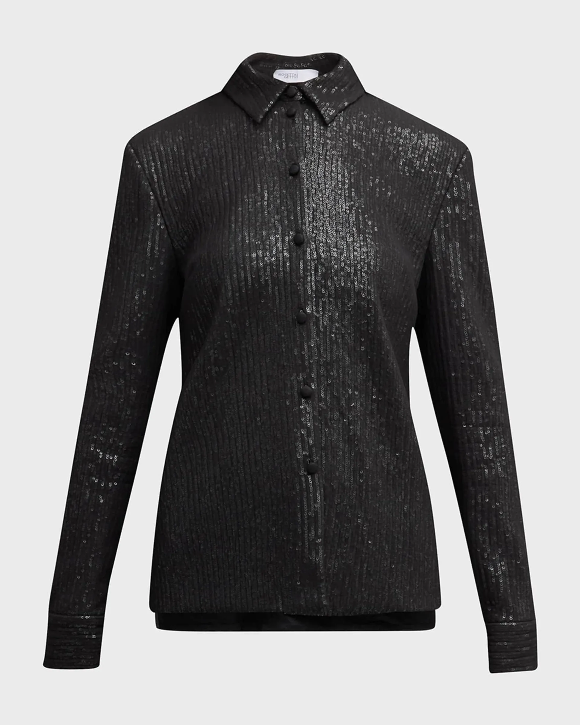 Sequin Chiffon Slim Collared Shirt