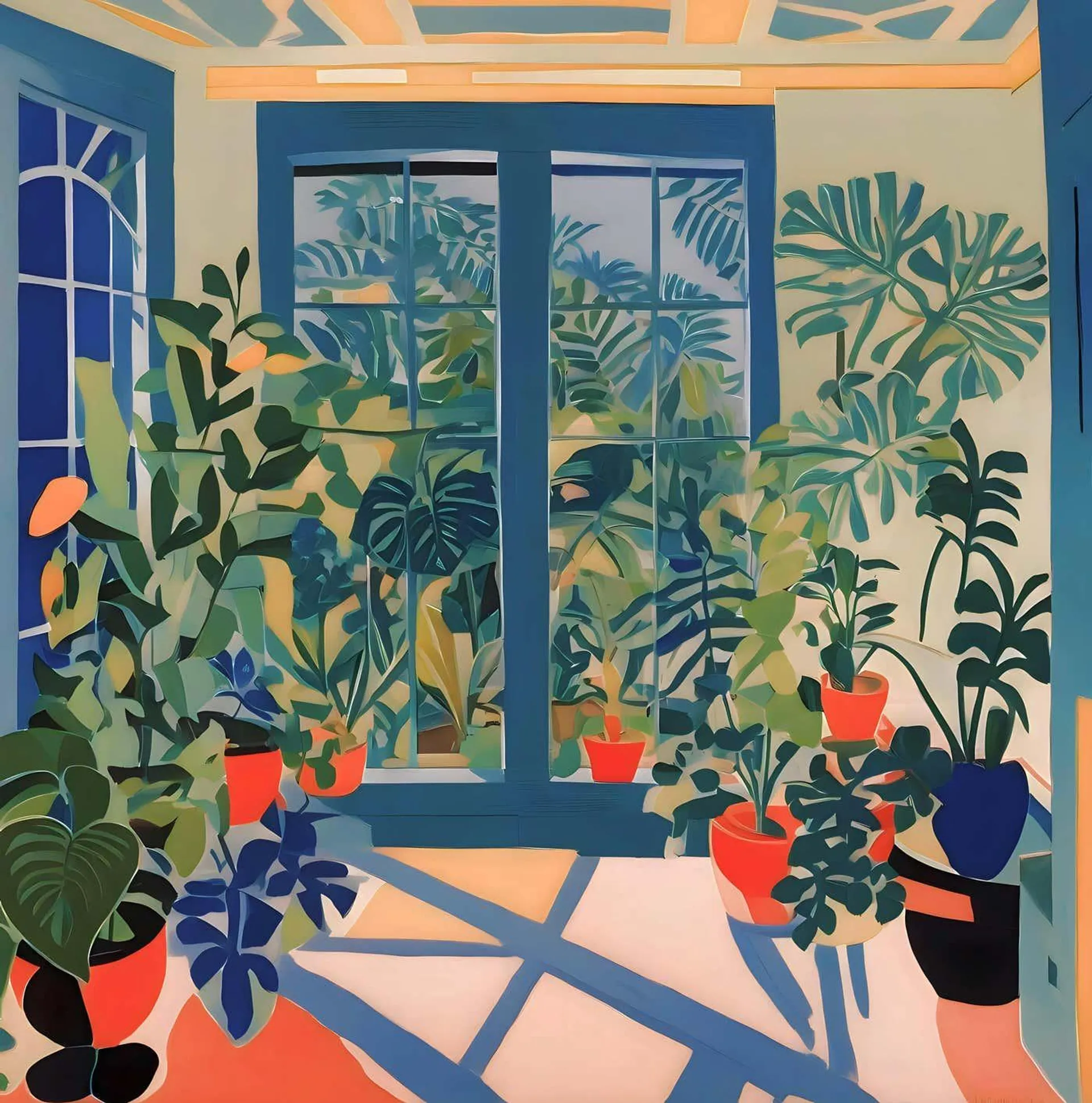 Nina Tsoriti Room with flowers , 70x70cm, print on canvas 2024