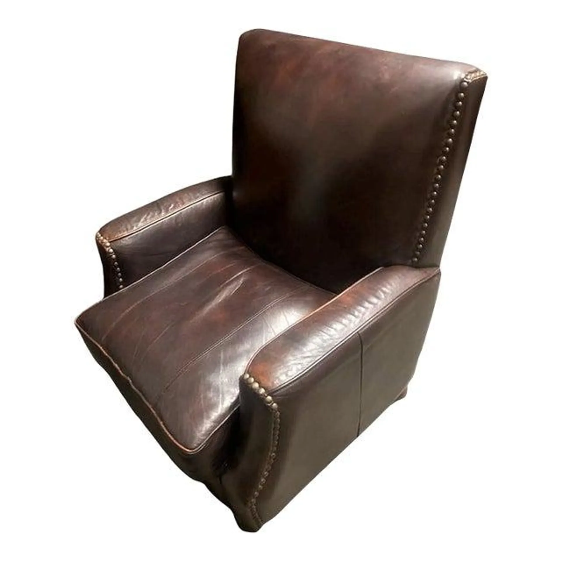 Early 21st Century Dark Brown Leather Lounge Chair With Nailhead Trim