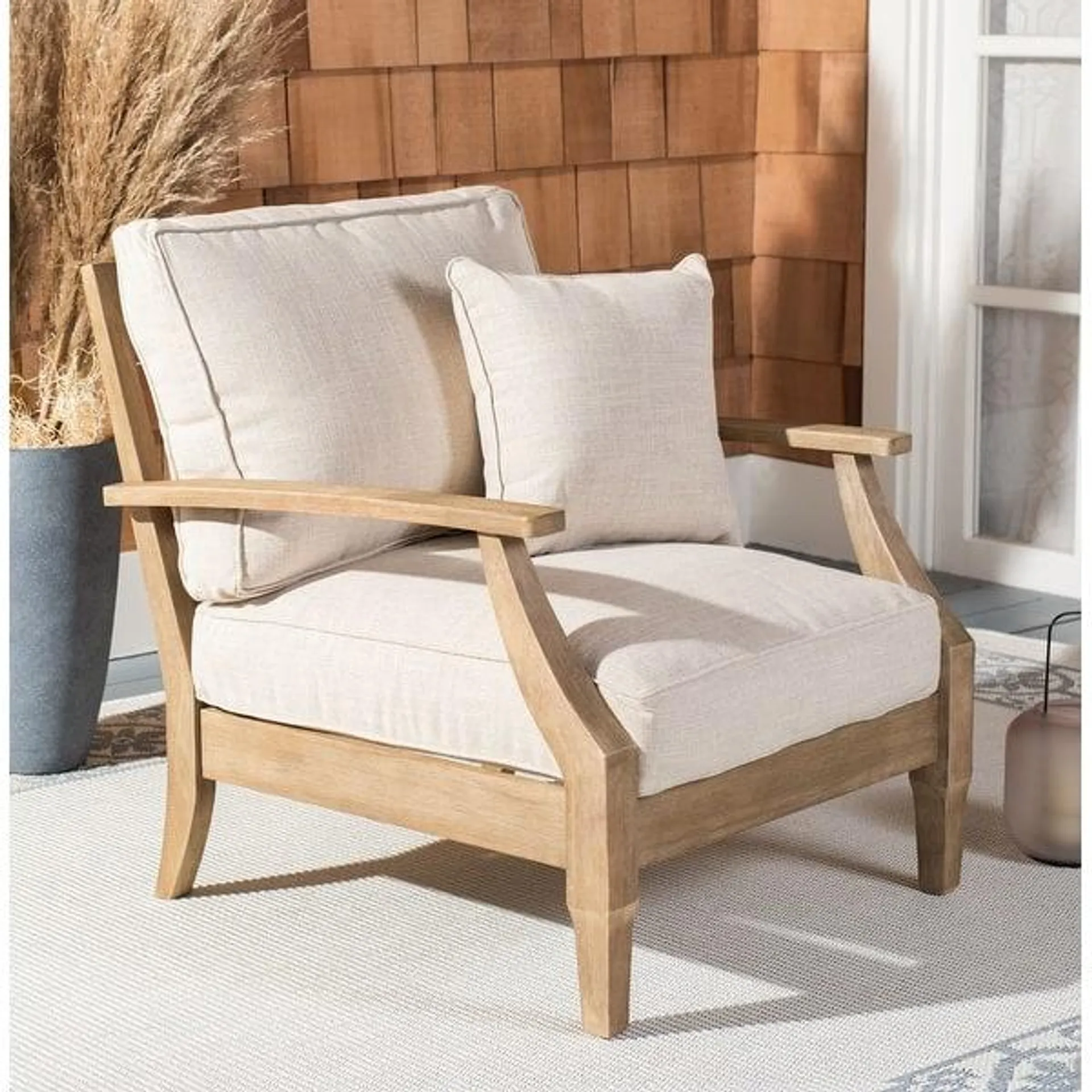 SAFAVIEH Couture Martinique Solid Wood Outdoor Arm Chair - 31.4" W x 35.6" D x 32.6" H