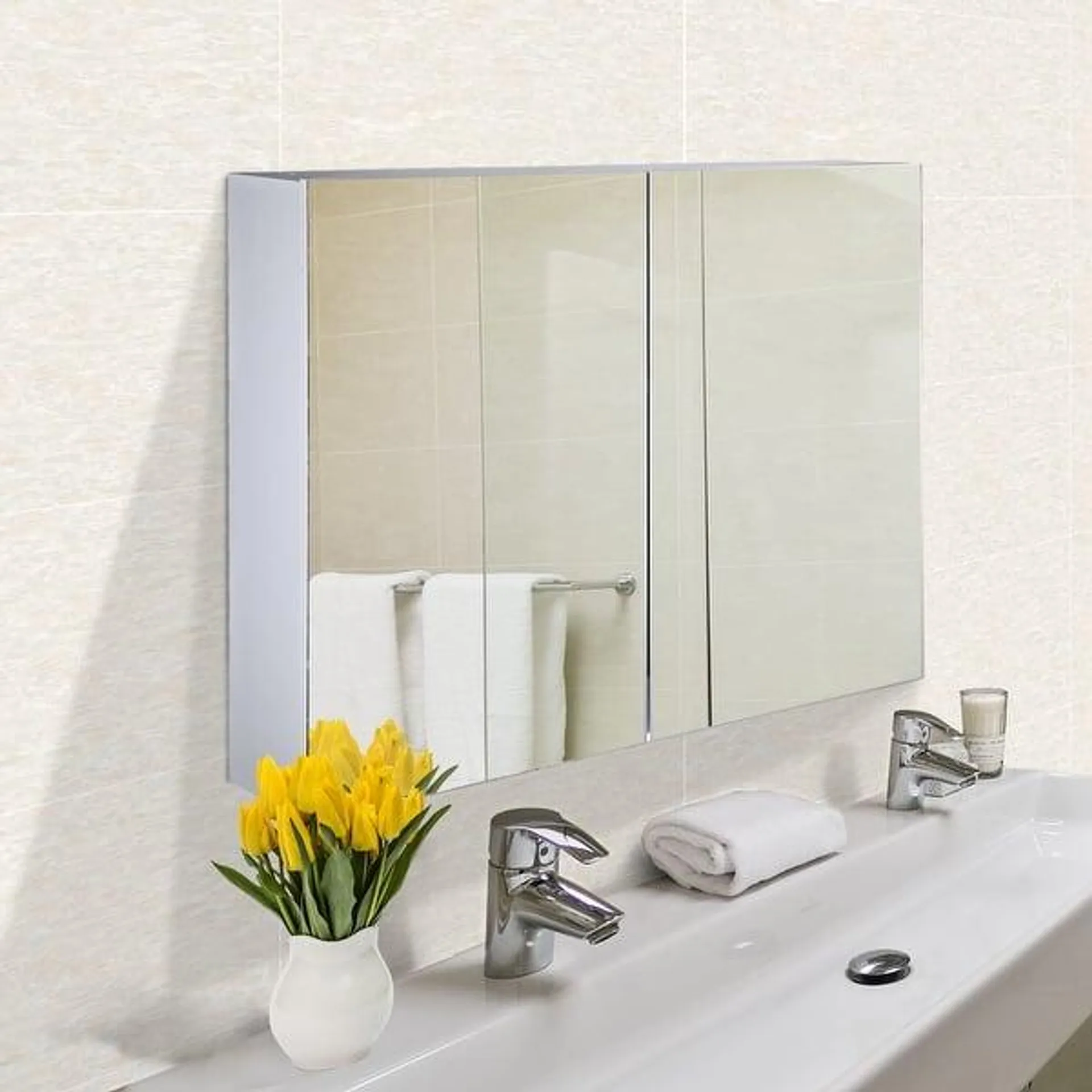 HOMCOM Double Door Wall Mounted Bathroom Mirror Medicine Cabinet with Modern Design, Large Storage, & Quiet Hinges - 23.5*31.5*6