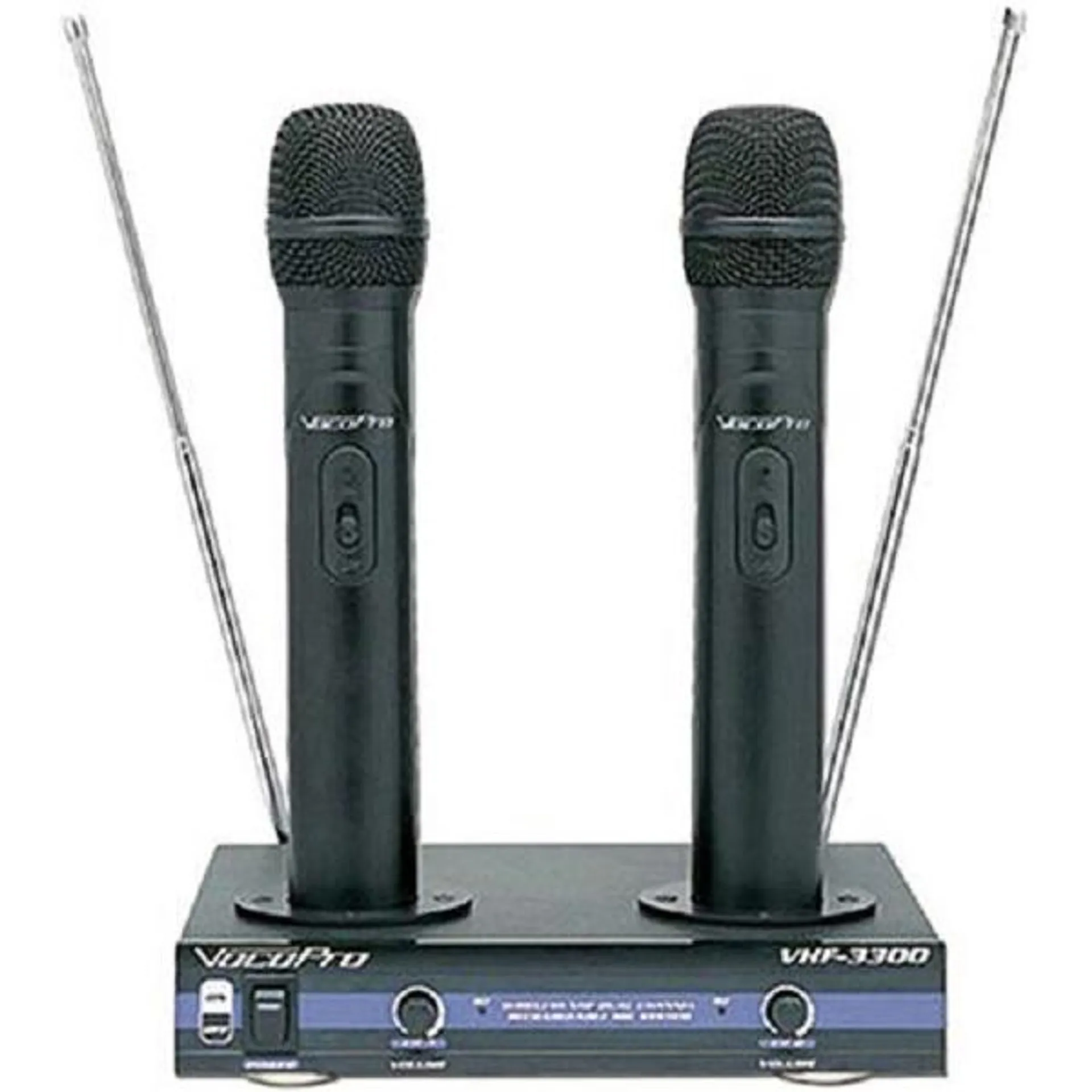 PlugIt 2 Channel VHF Rechargeable Wireless Microphone, Black