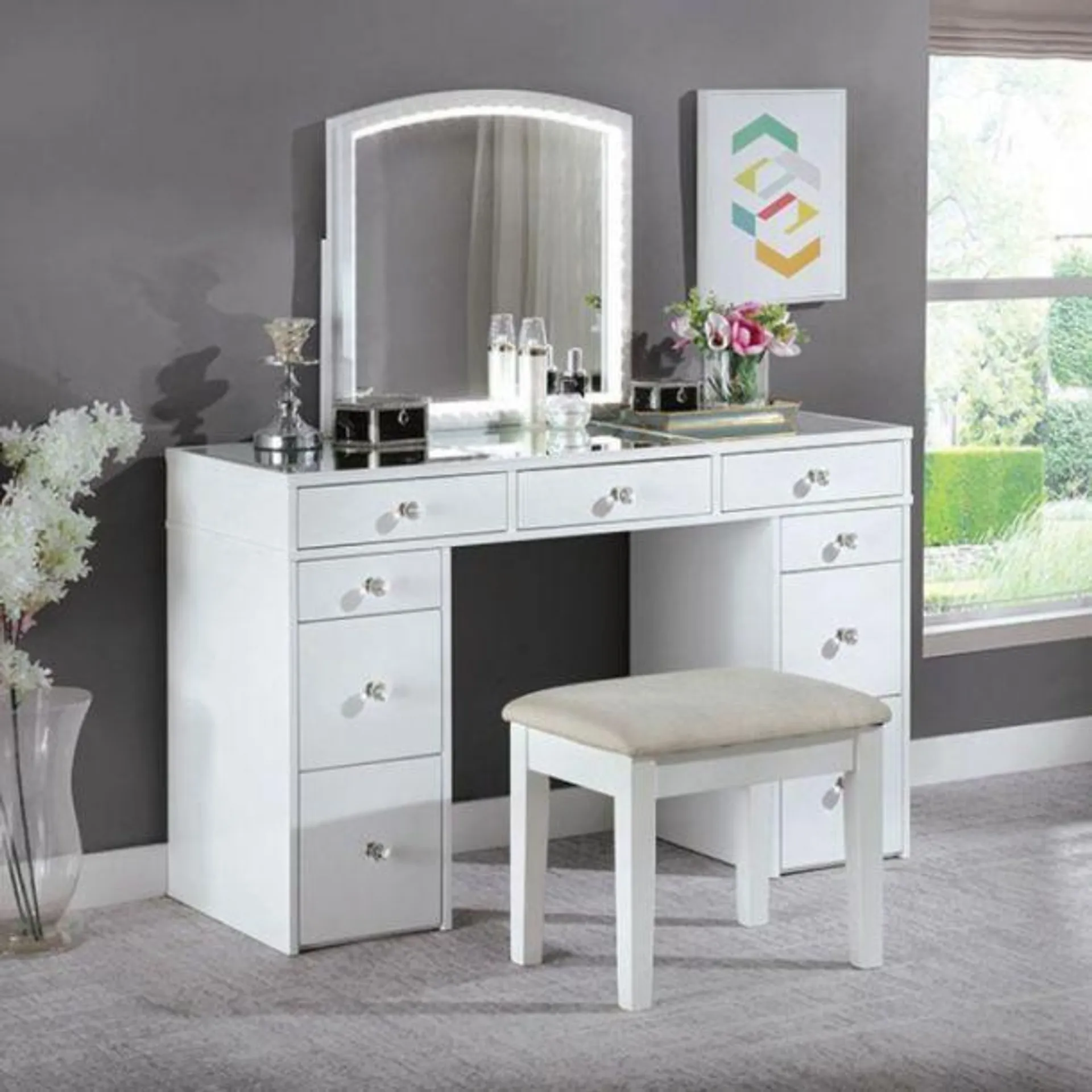 Louise Vanity Stool and Cabinet Table by Furniture of America