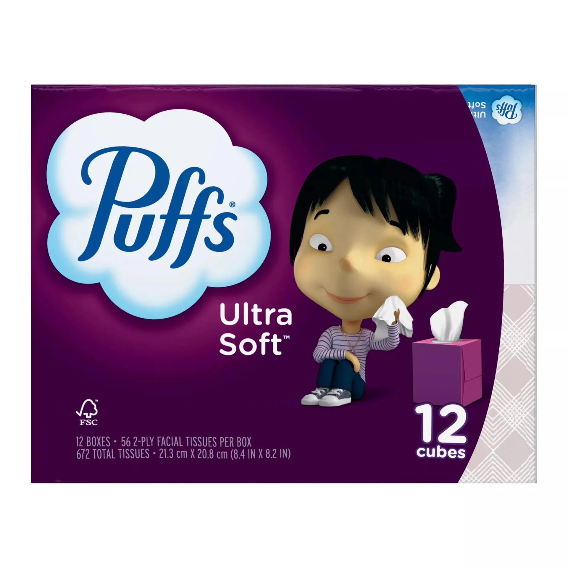 Puffs Ultra Soft Facial Tissues, 12 Cubes/56 Tissues Per Box