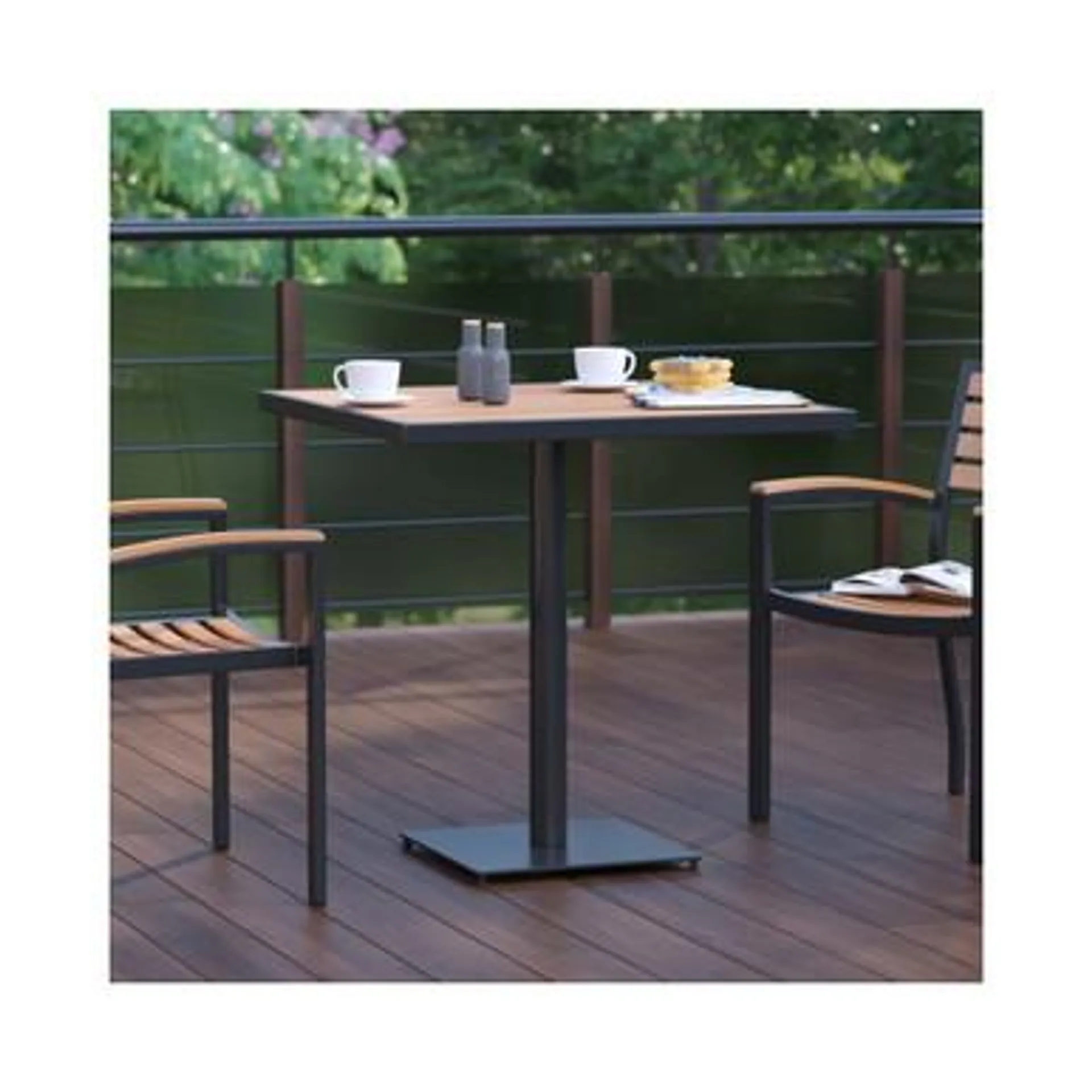 Outdoor Patio Bistro Dining Table with Faux Teak Poly Slats 30” Square