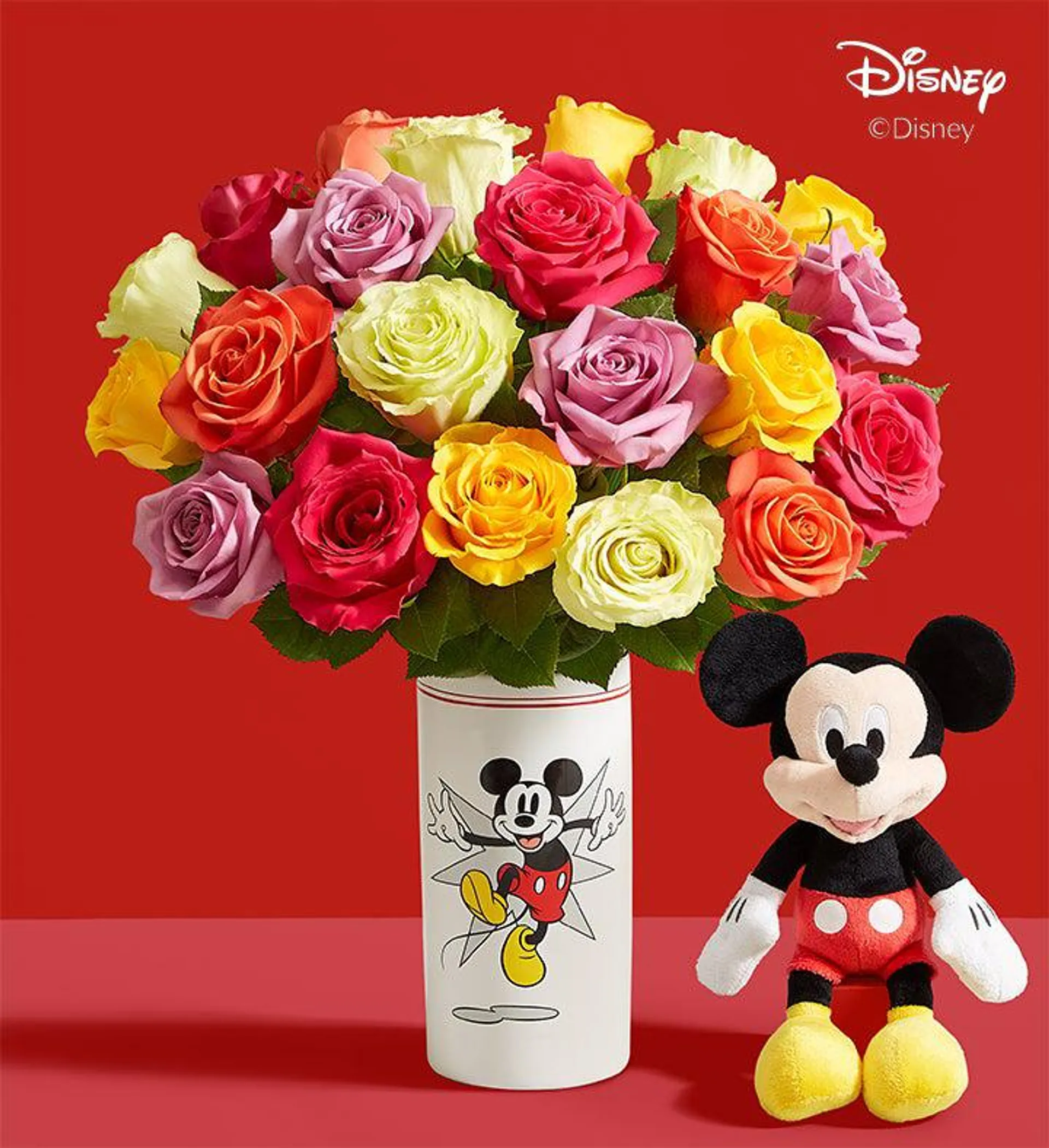 Disney Mickey Mouse Vase With Assorted Roses