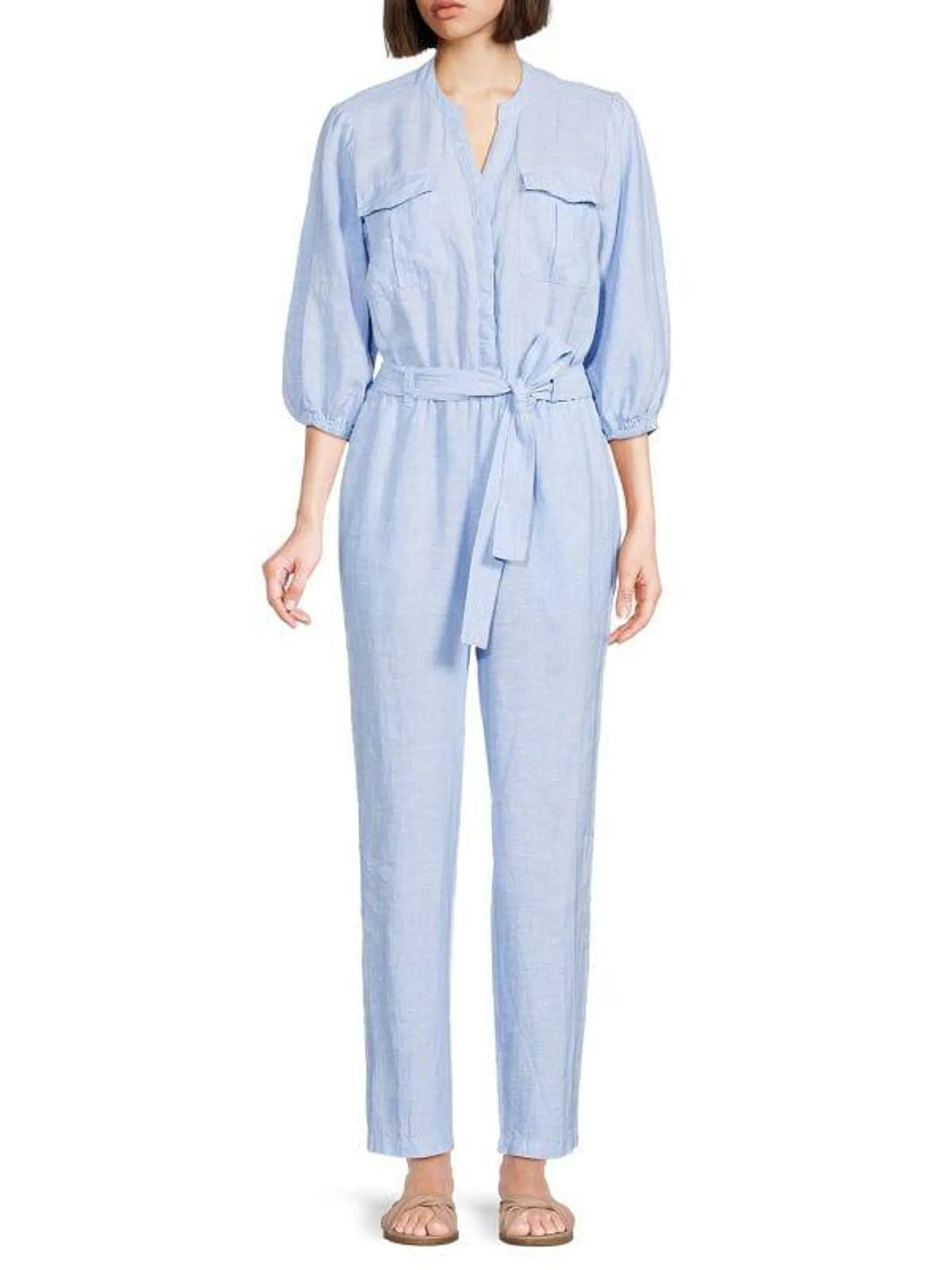 100% Linen Belted Jumpsuit