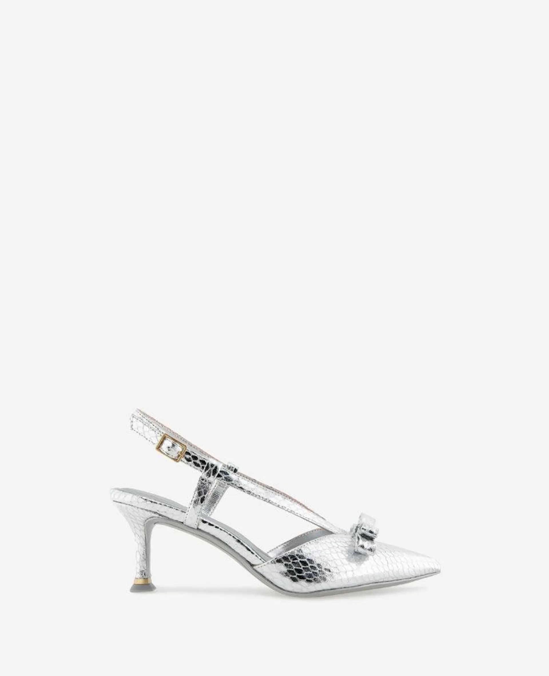 Umayra Metallic Snake Slingback Kitten Heel