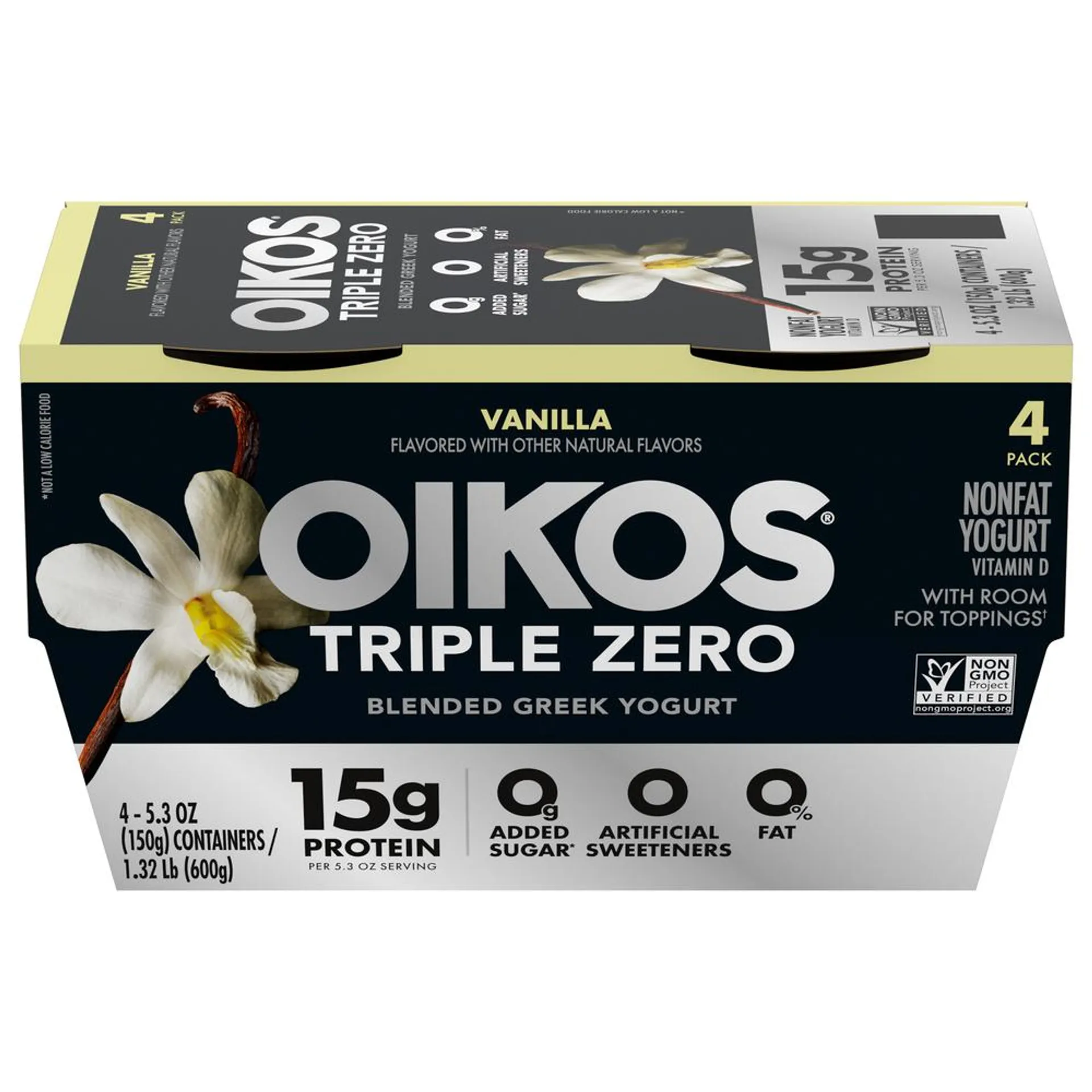 Oikos Triple Zero Triple Zero Yogurt, Vanilla, Blended, Greek, Nonfat