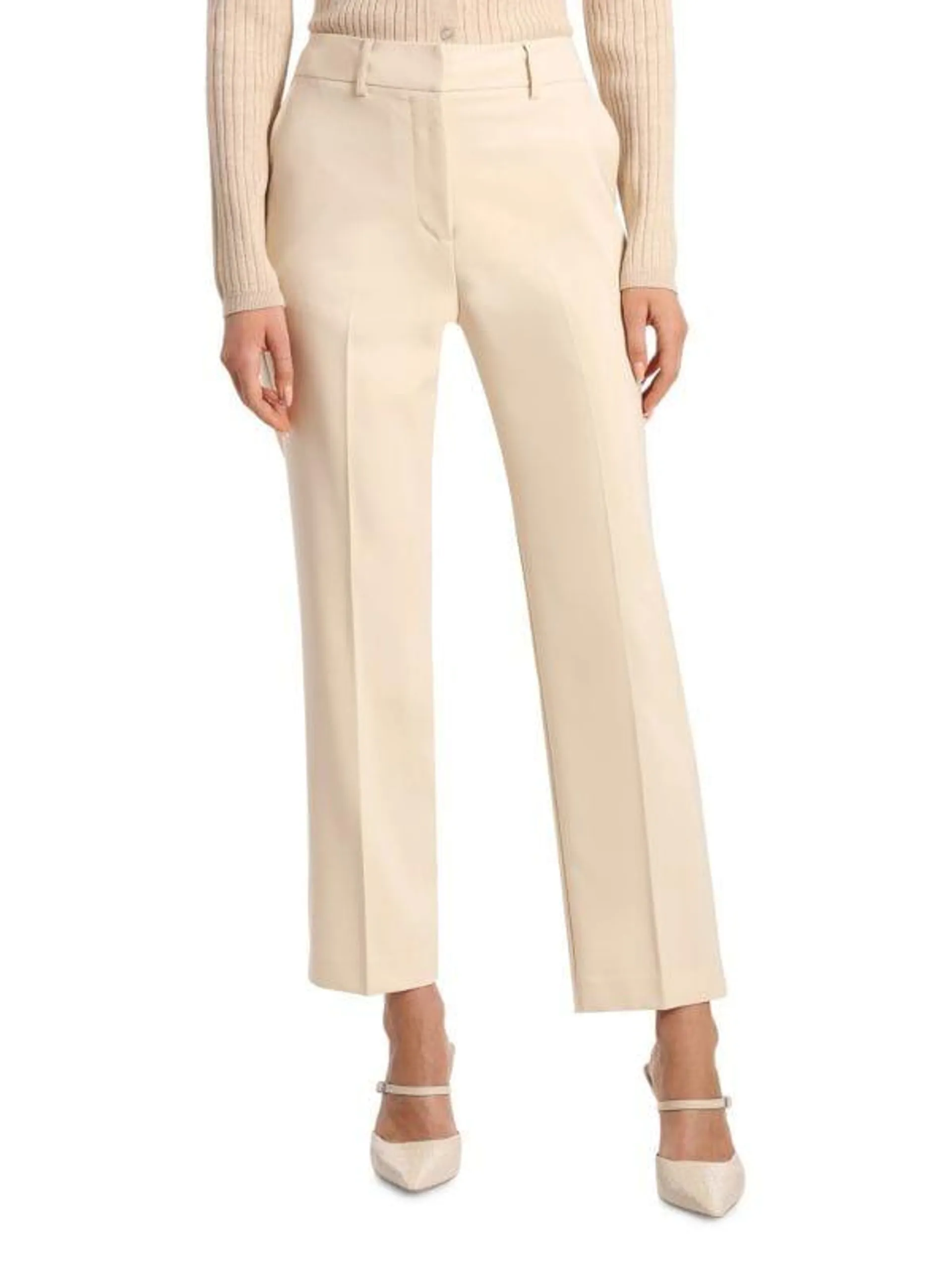 Cropped Flat Front Straight Fit Pants