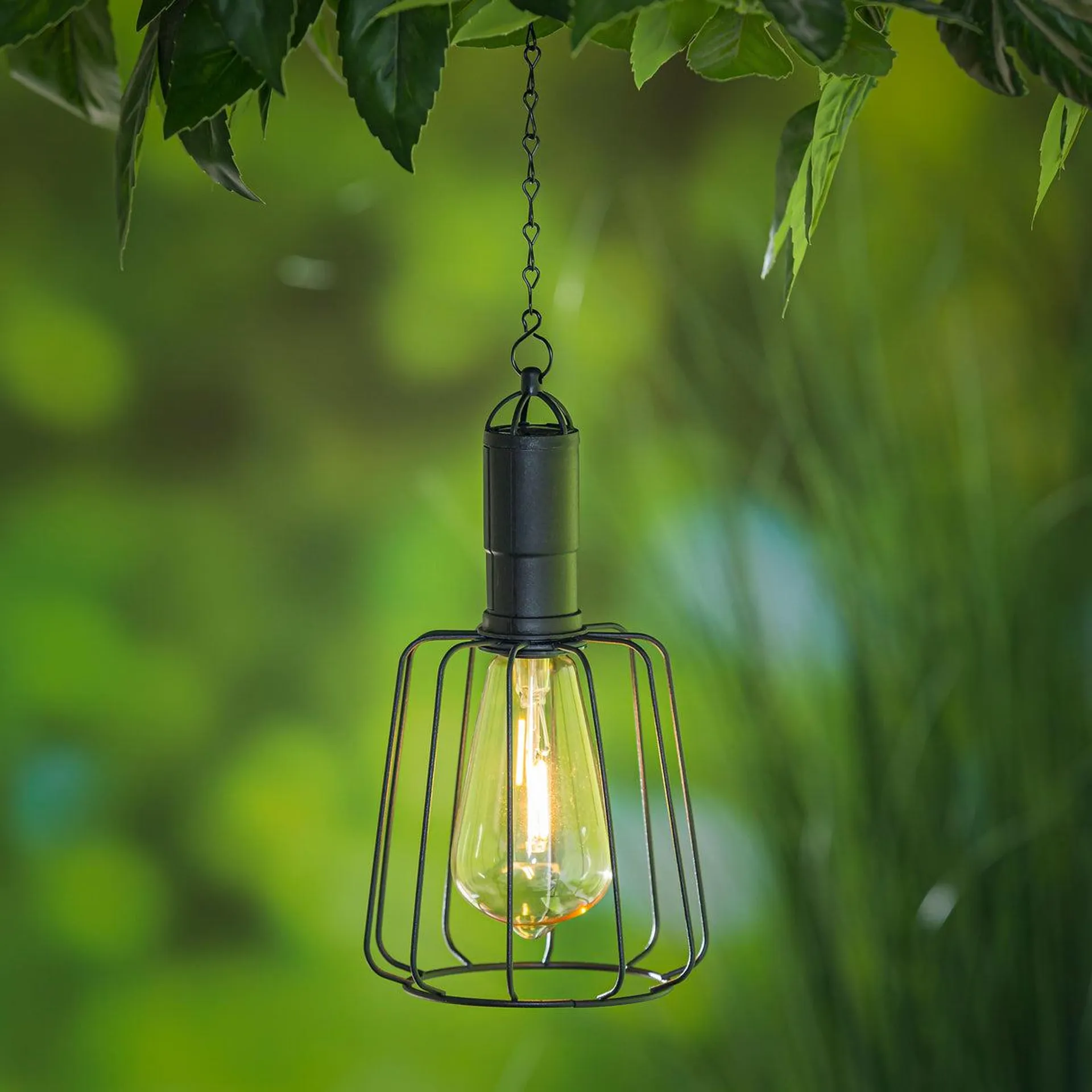 19.6" Solar Hanging Lantern with Chain and LED Bulb, Squared