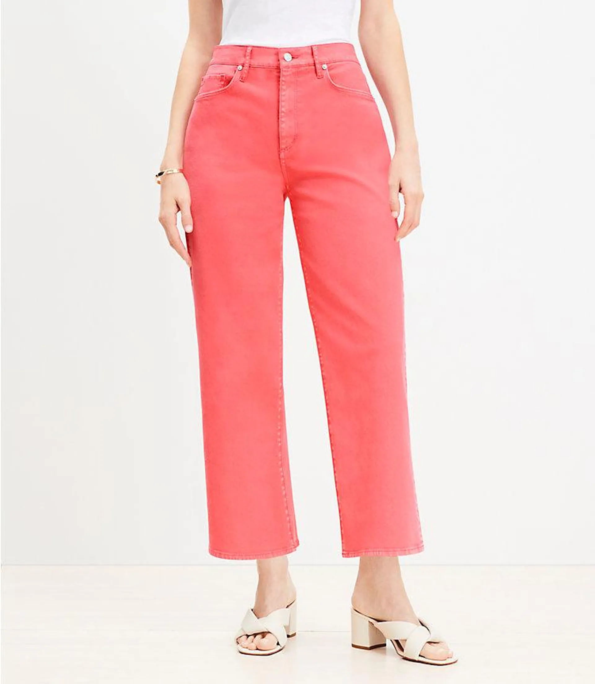 Curvy High Rise Wide Leg Crop Jeans in Fresh Guava