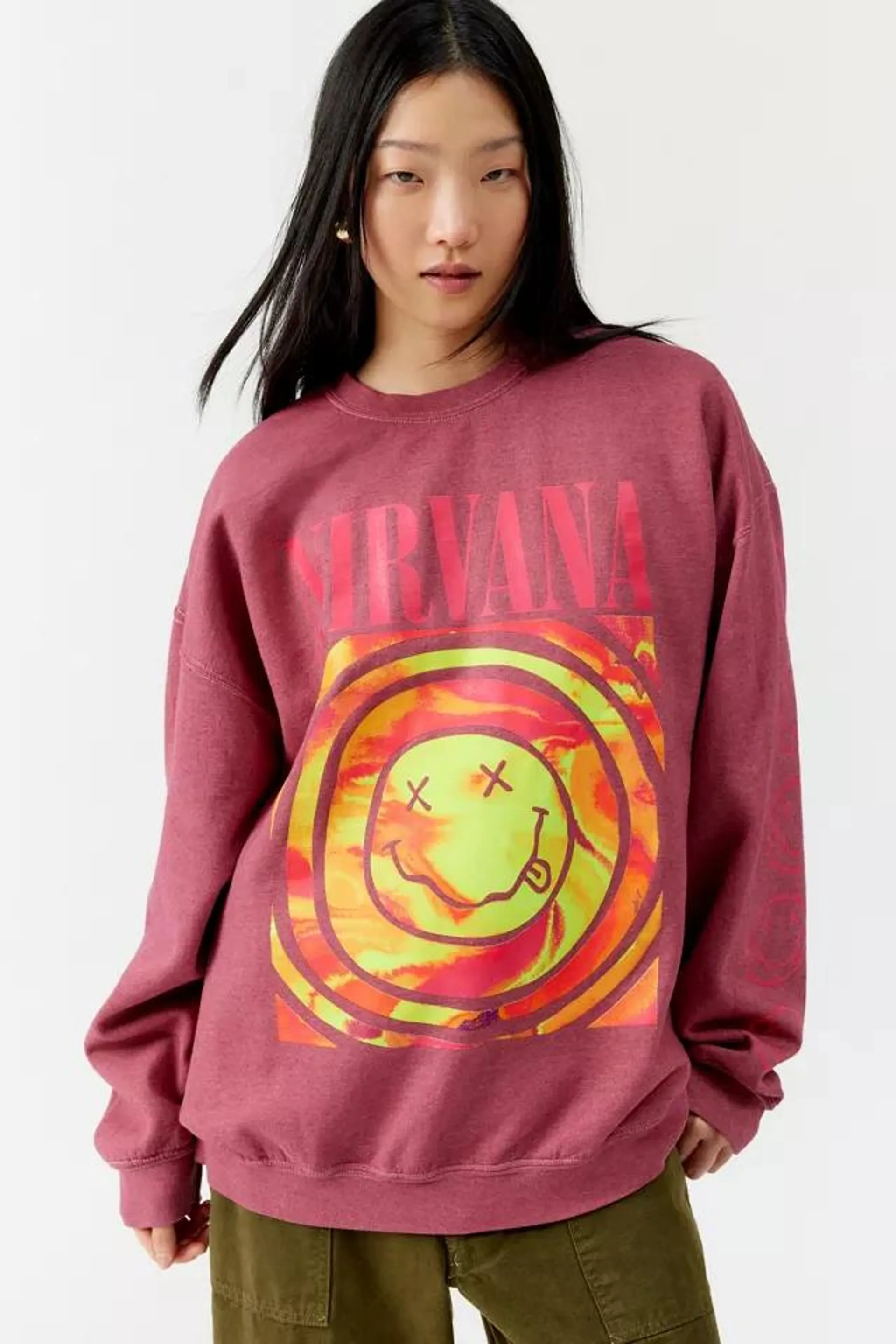 Nirvana Smile Overdyed Fleece Crew Neck Sweatshirt