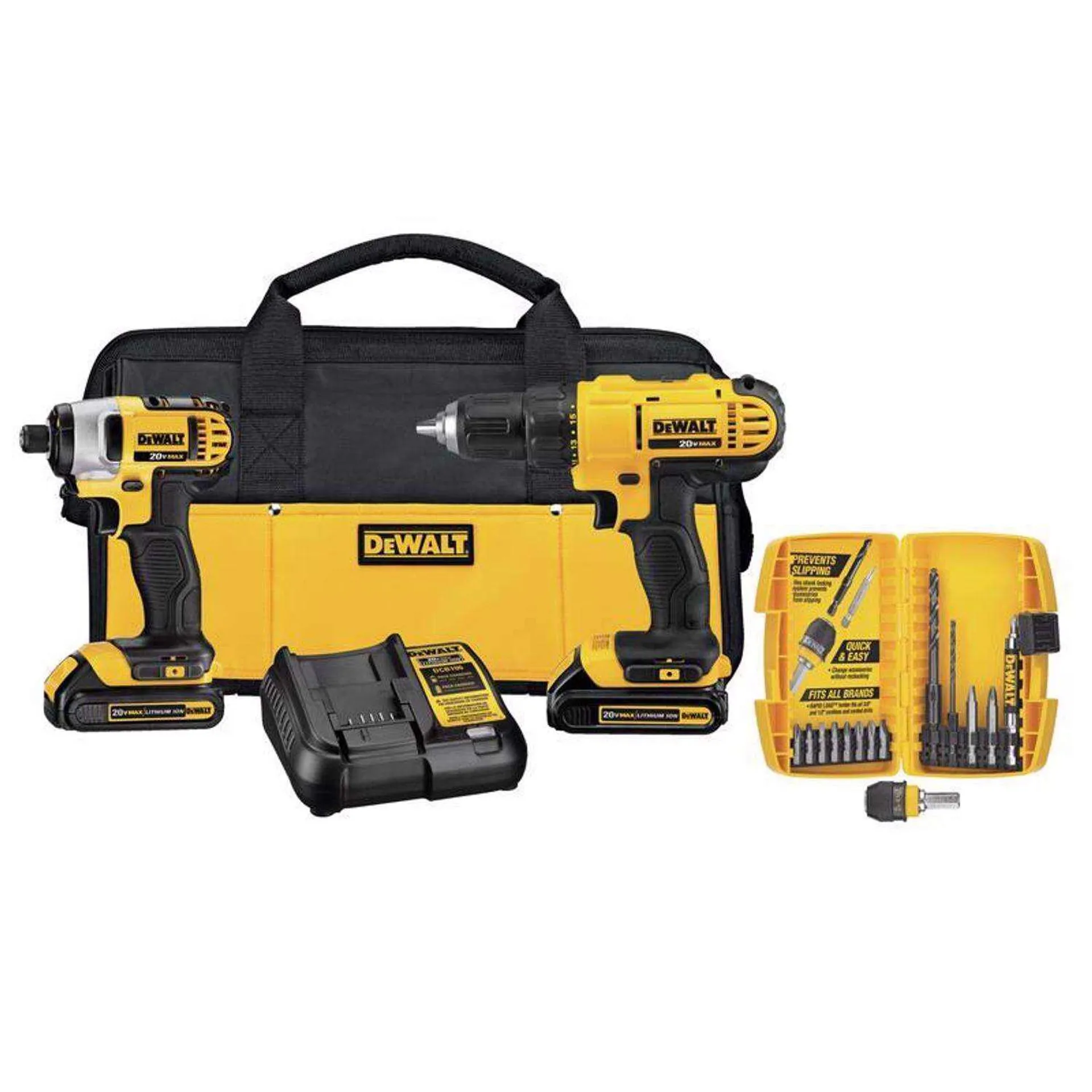 DEWALT 20V MAX Cordless Brushed 2 Tool Compact Drill and Impact Driver Kit