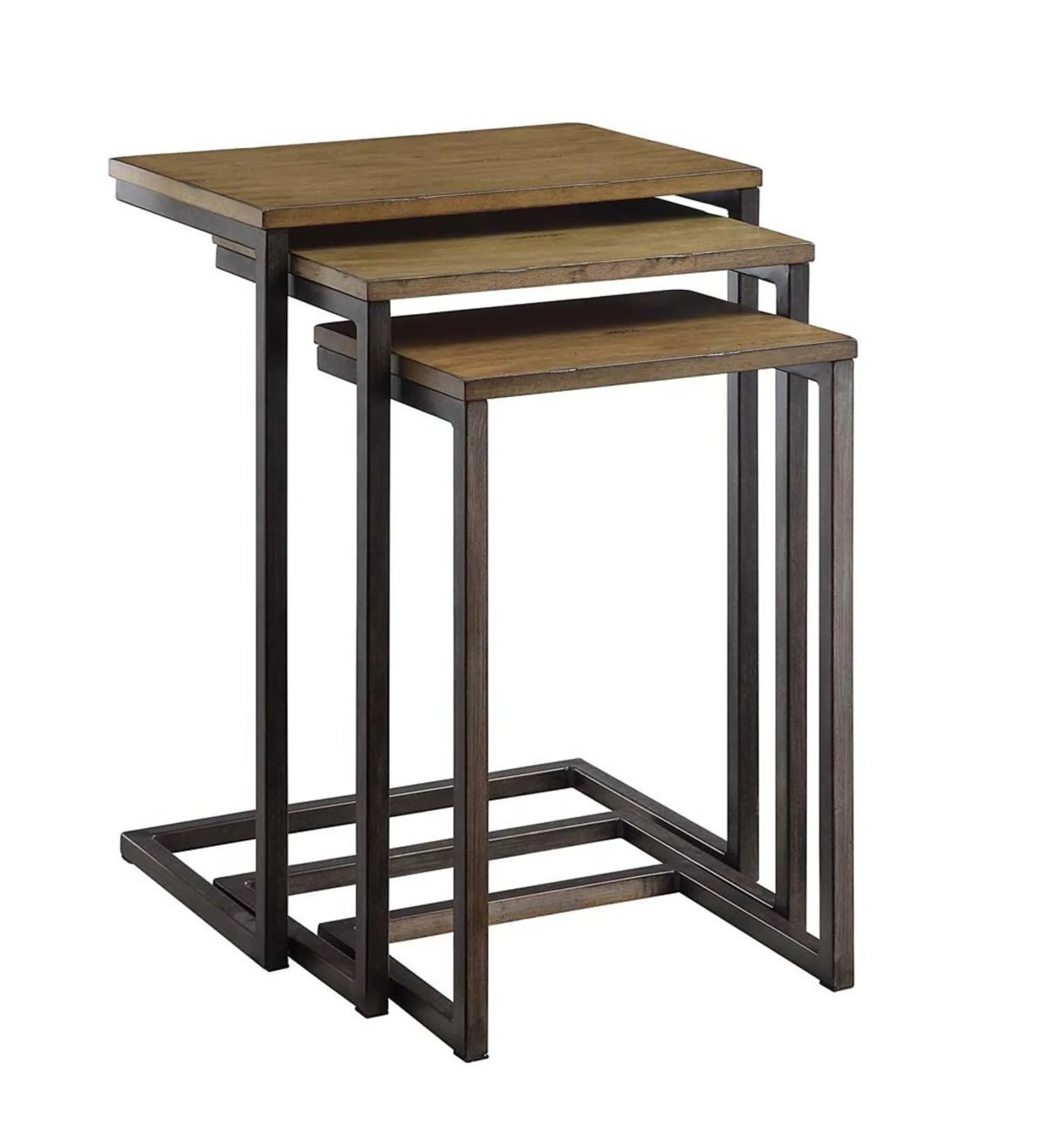 3-Piece Industrial Style Rectangular Metal and Wood Nesting Tables - Oak