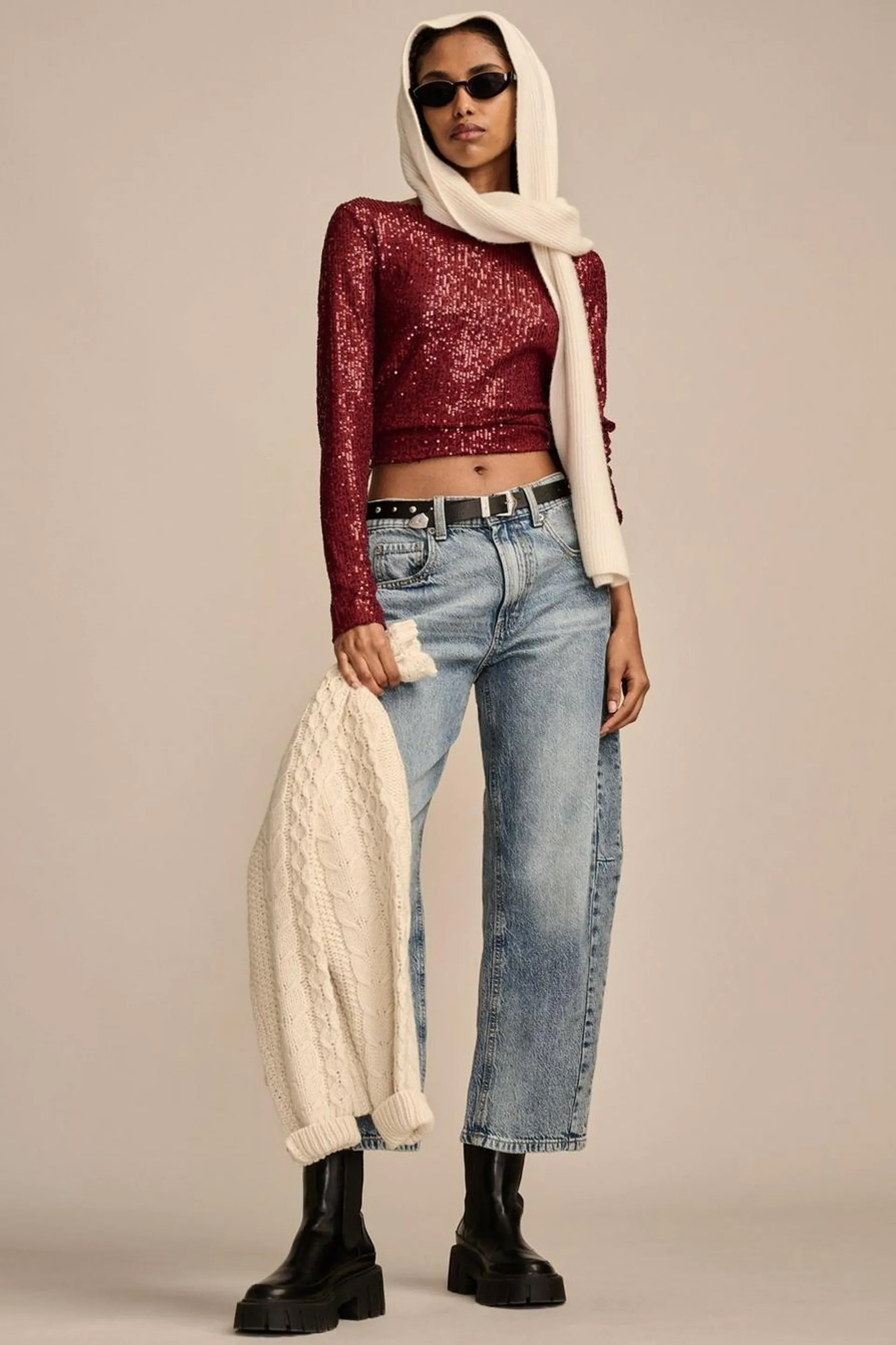 sequin long sleeve layering top