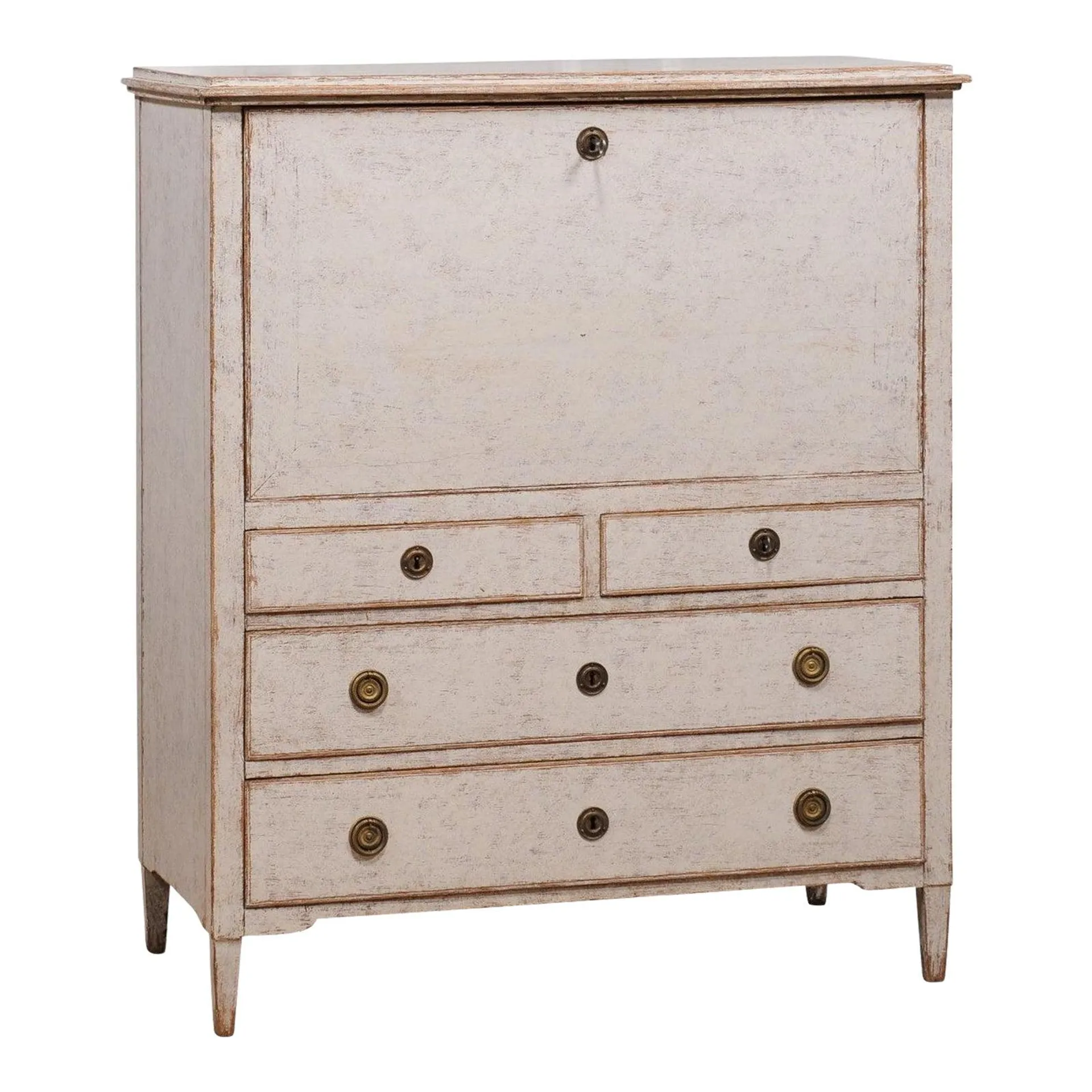 1780s Gustavian Period Swedish Grey Painted Drop-Front Secretary with Drawers